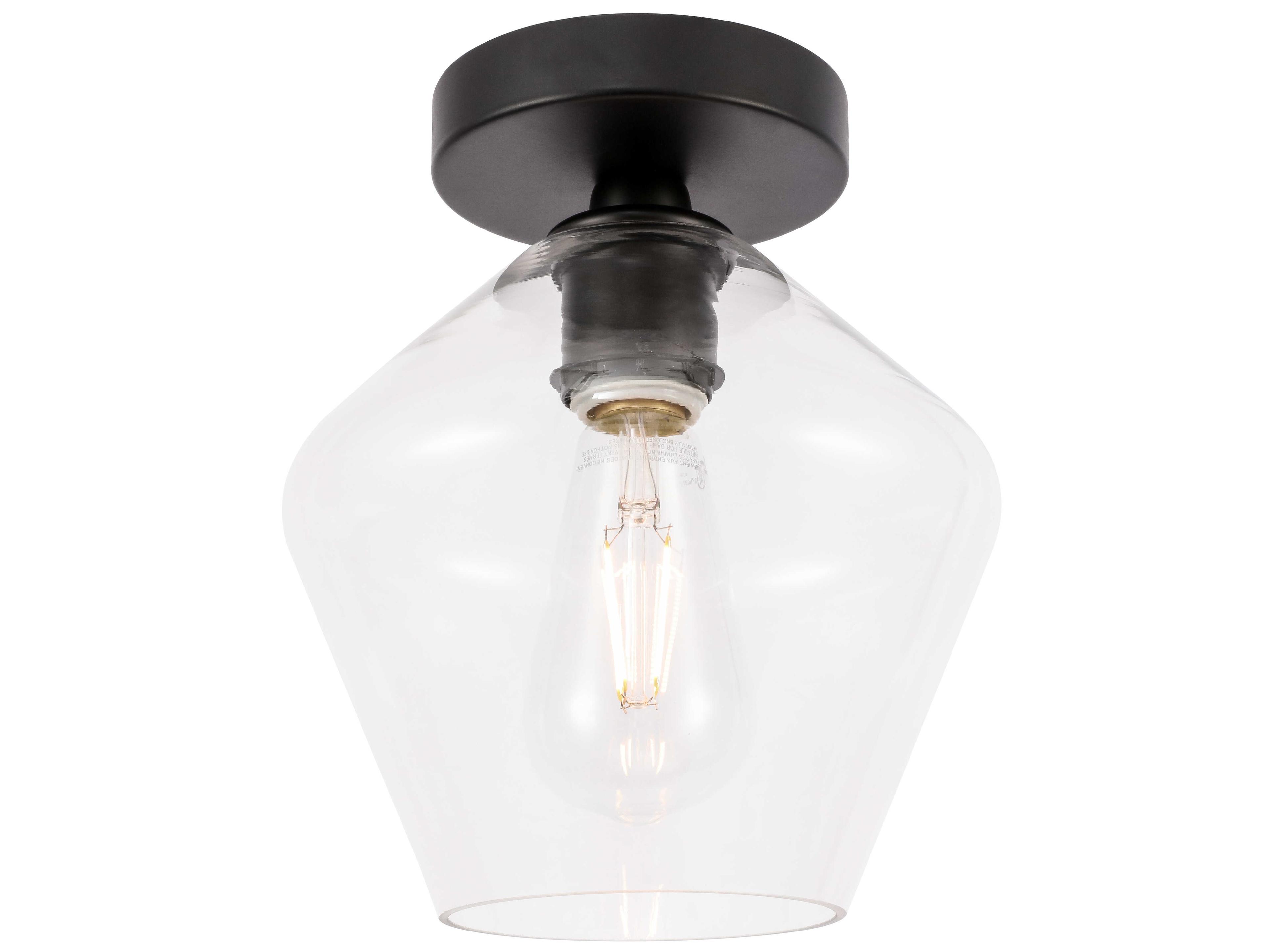 Elegant Lighting Gene 1-Light Black Glass Semi Flush Mount