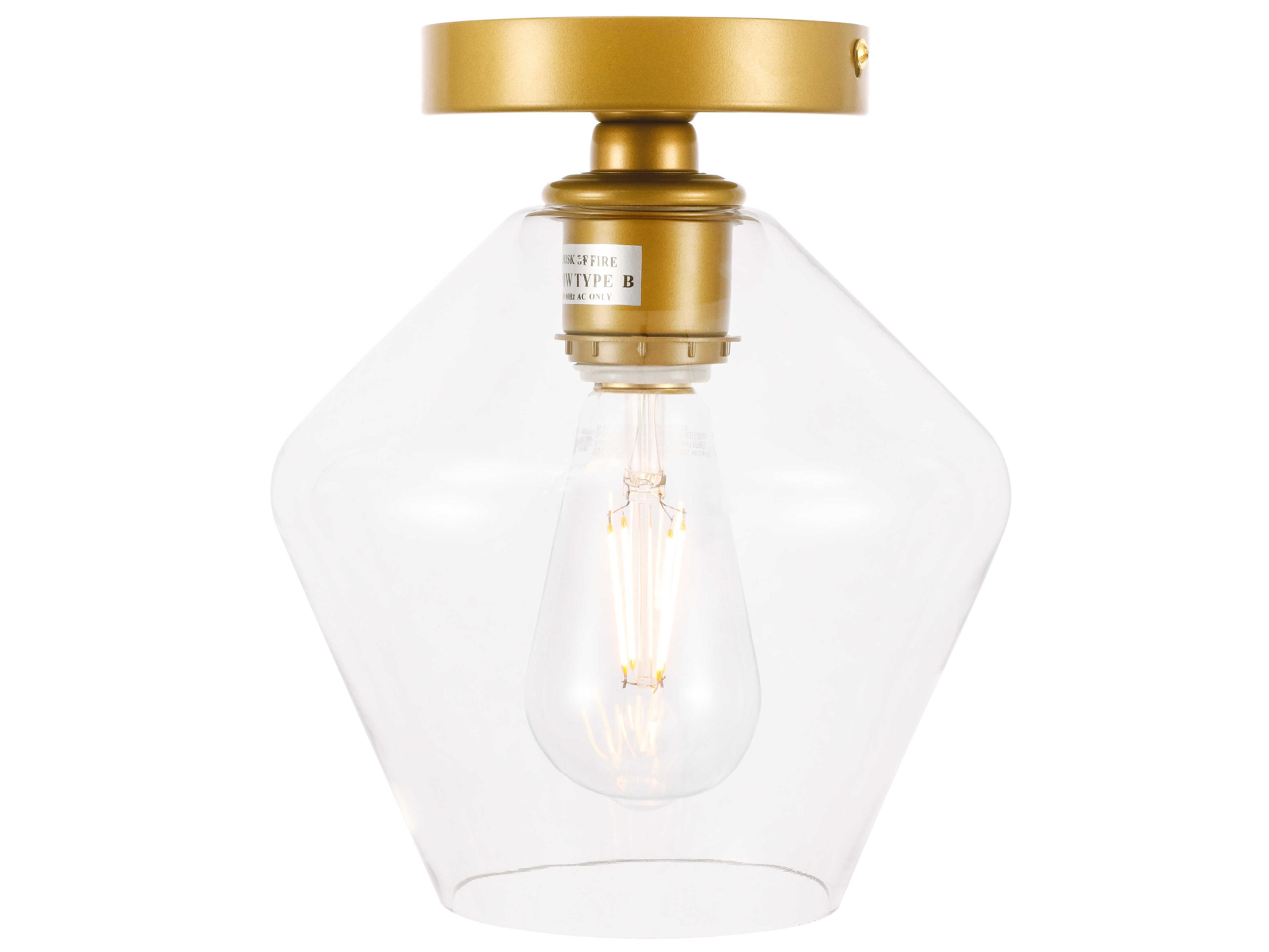 Elegant Lighting Gene 1-Light Brass Glass Semi Flush Mount