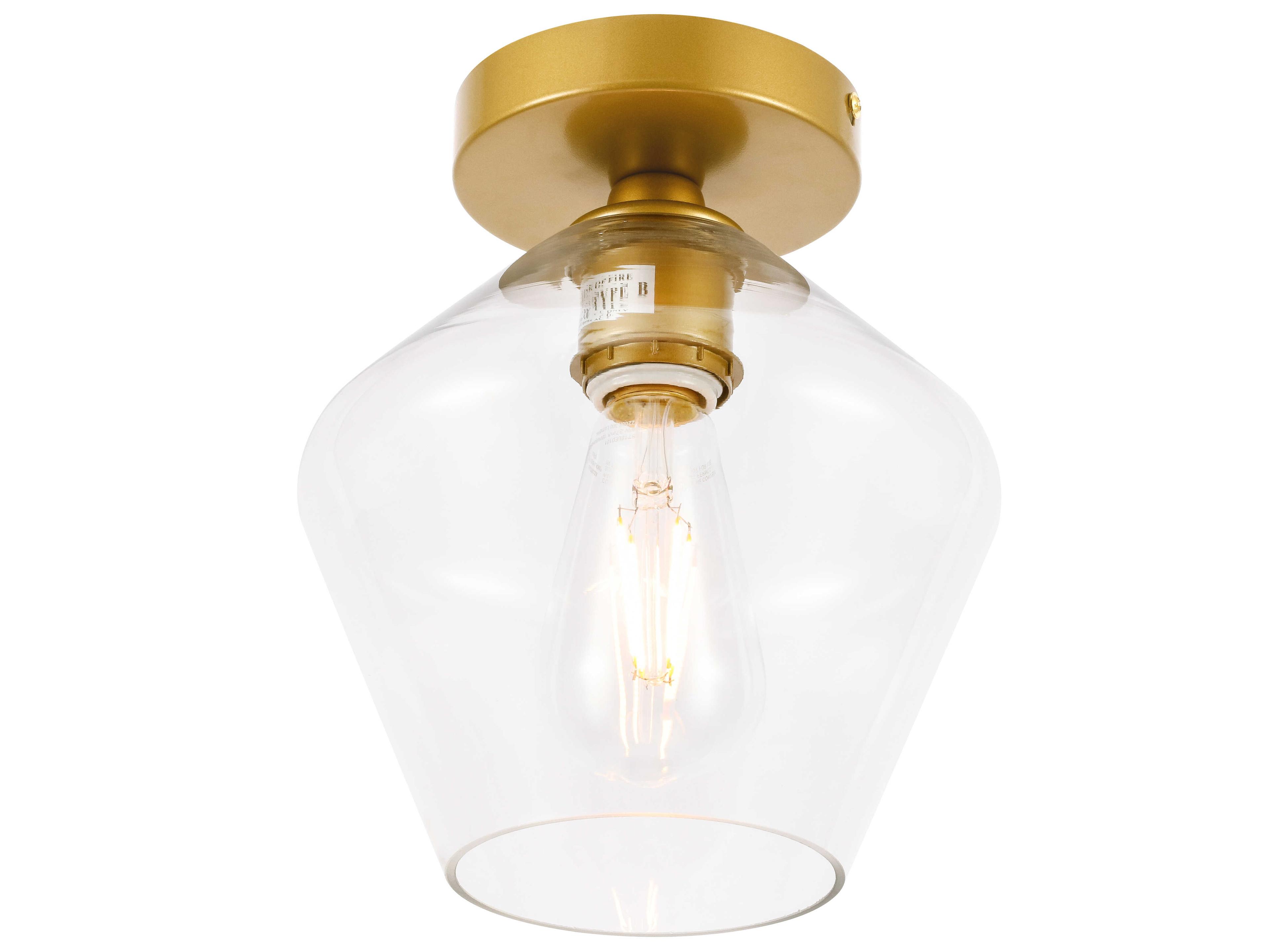 Elegant Lighting Gene 1-Light Brass Glass Semi Flush Mount