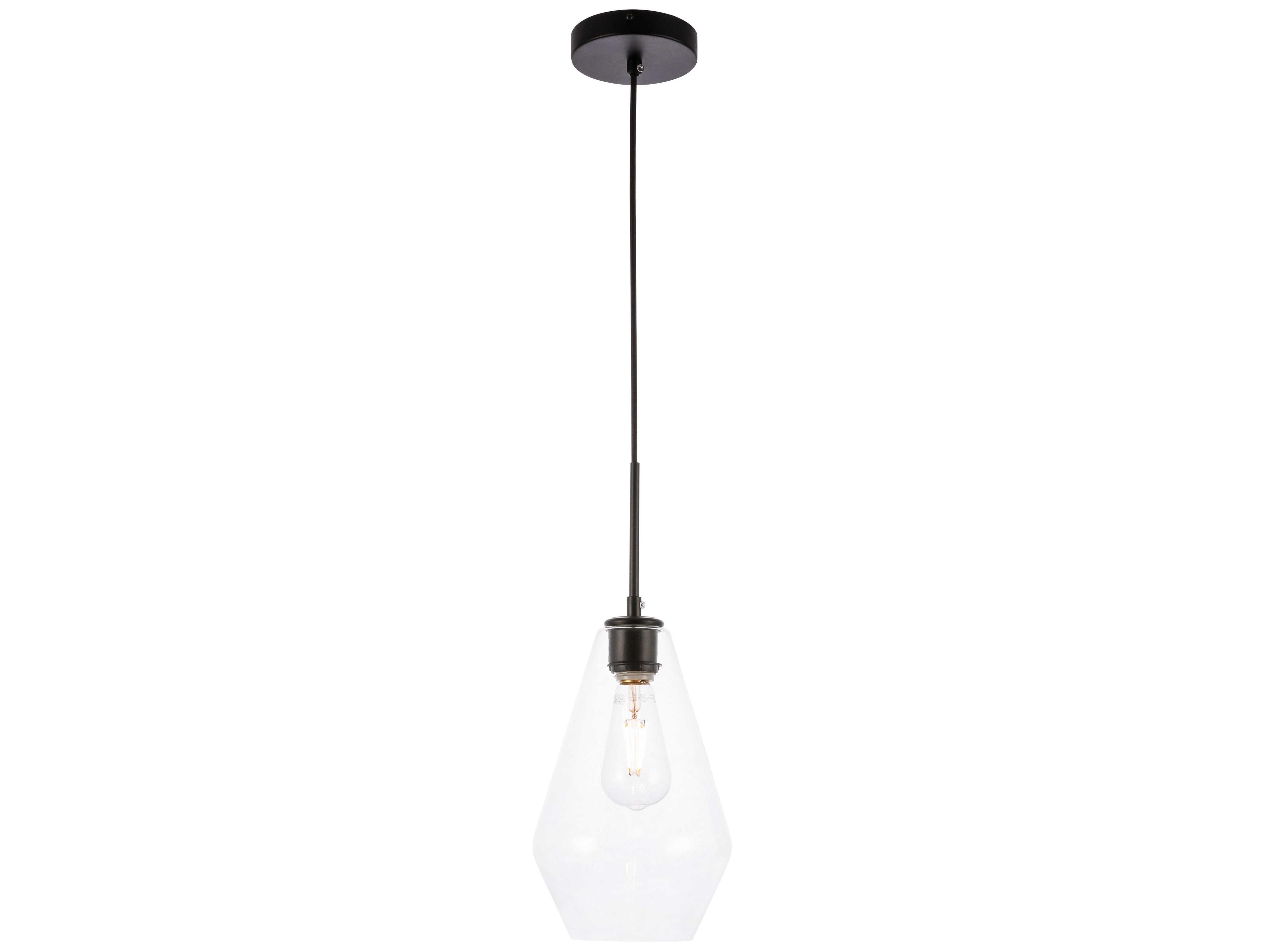 Elegant Lighting Gene 1-Light Black Glass Mini Pendant