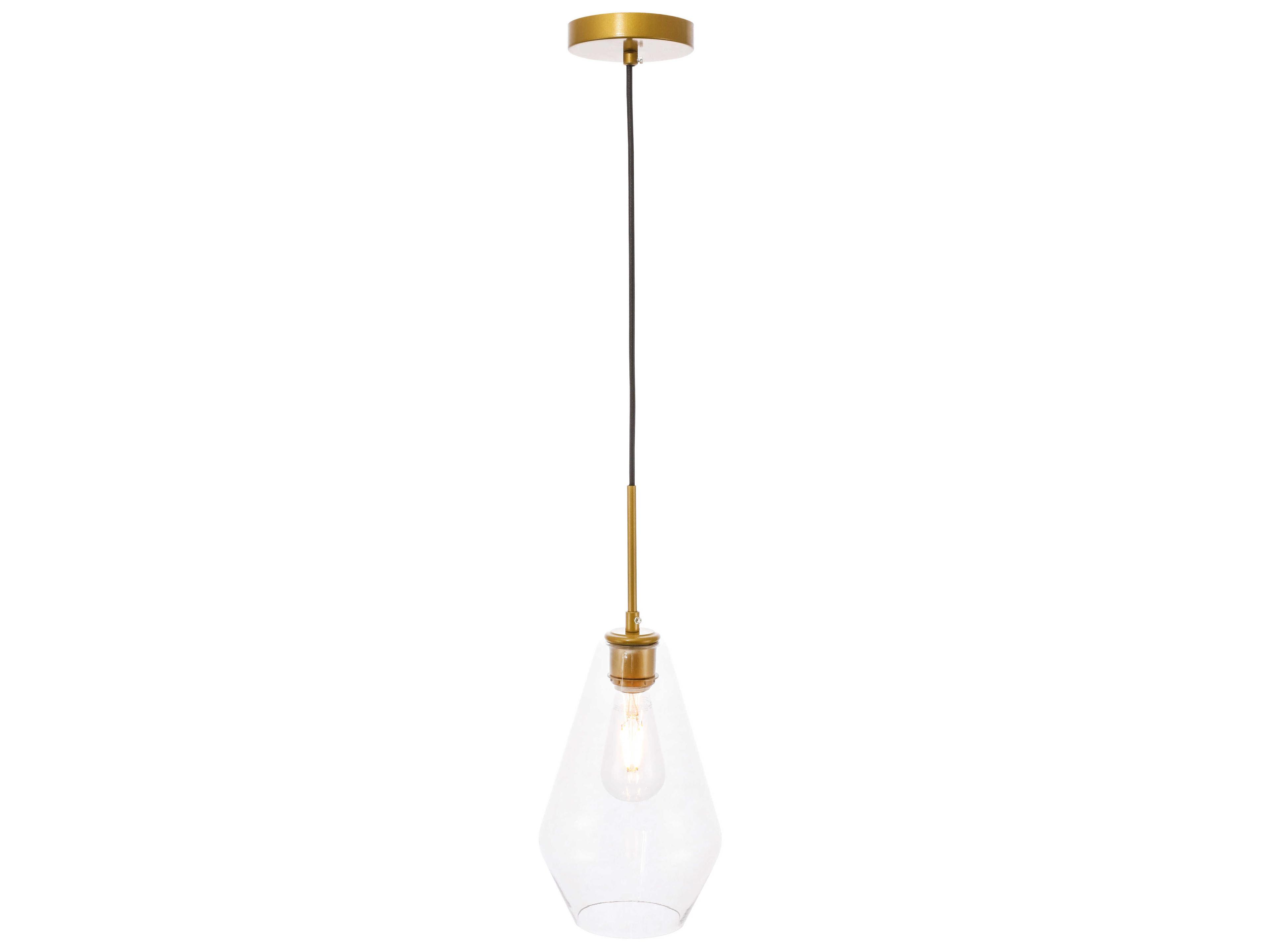 Elegant Lighting Gene 1-Light Brass Glass Mini Pendant