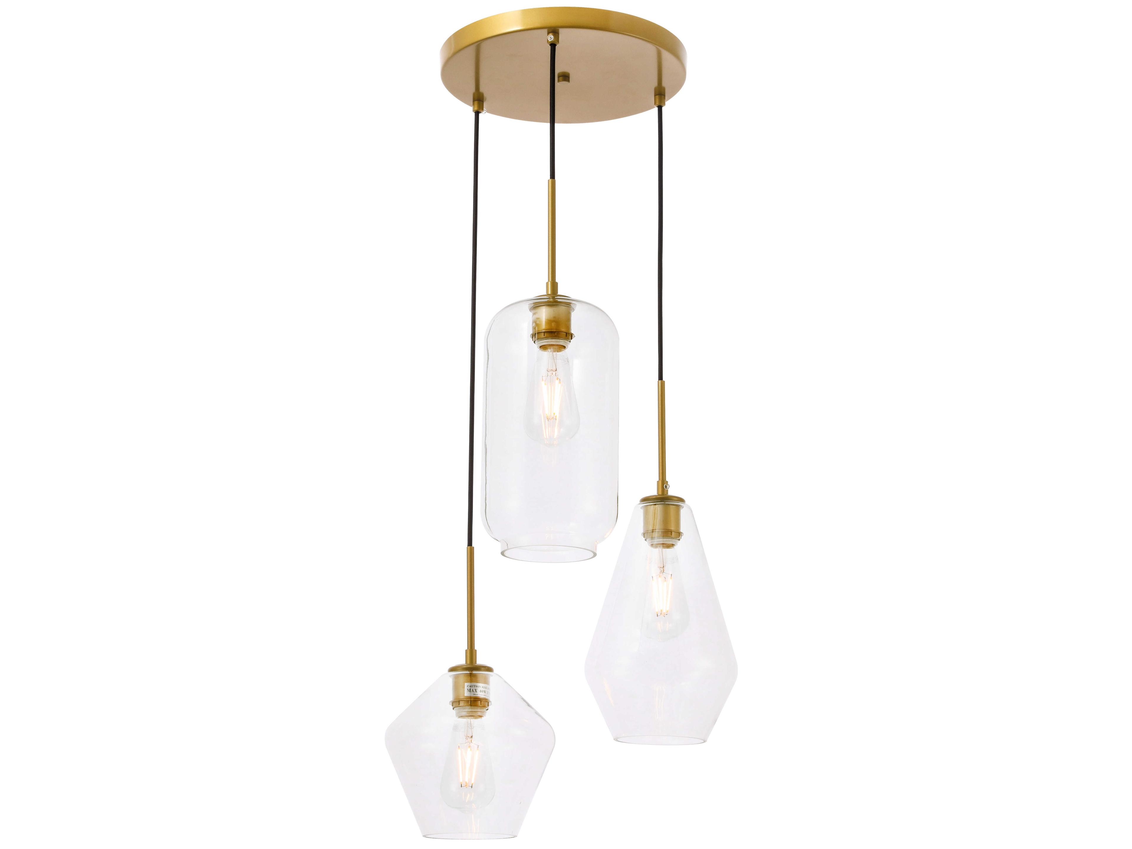 Elegant Lighting Gene 3-Light Brass Glass Pendant