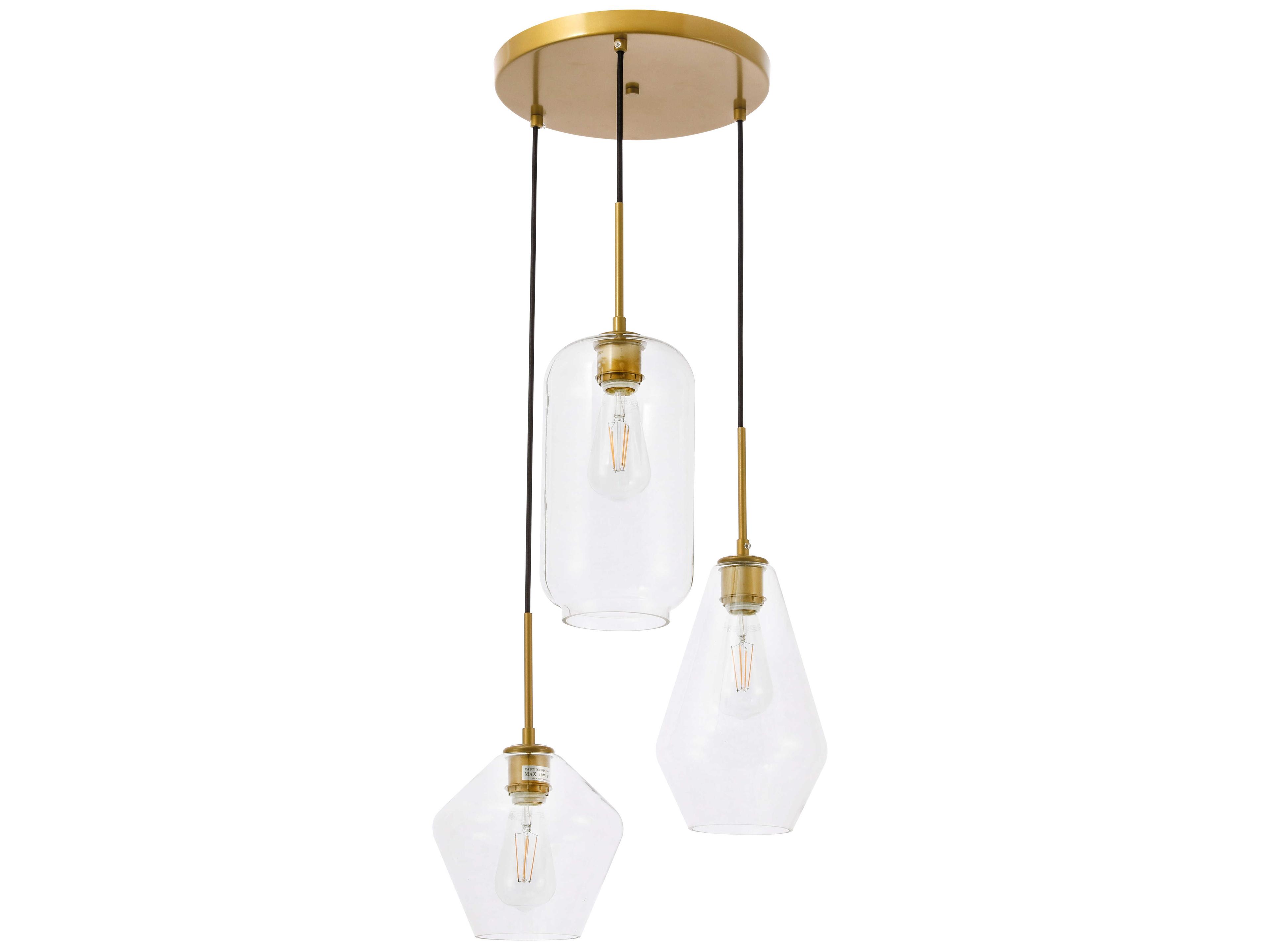 Elegant Lighting Gene 3-Light Brass Glass Pendant