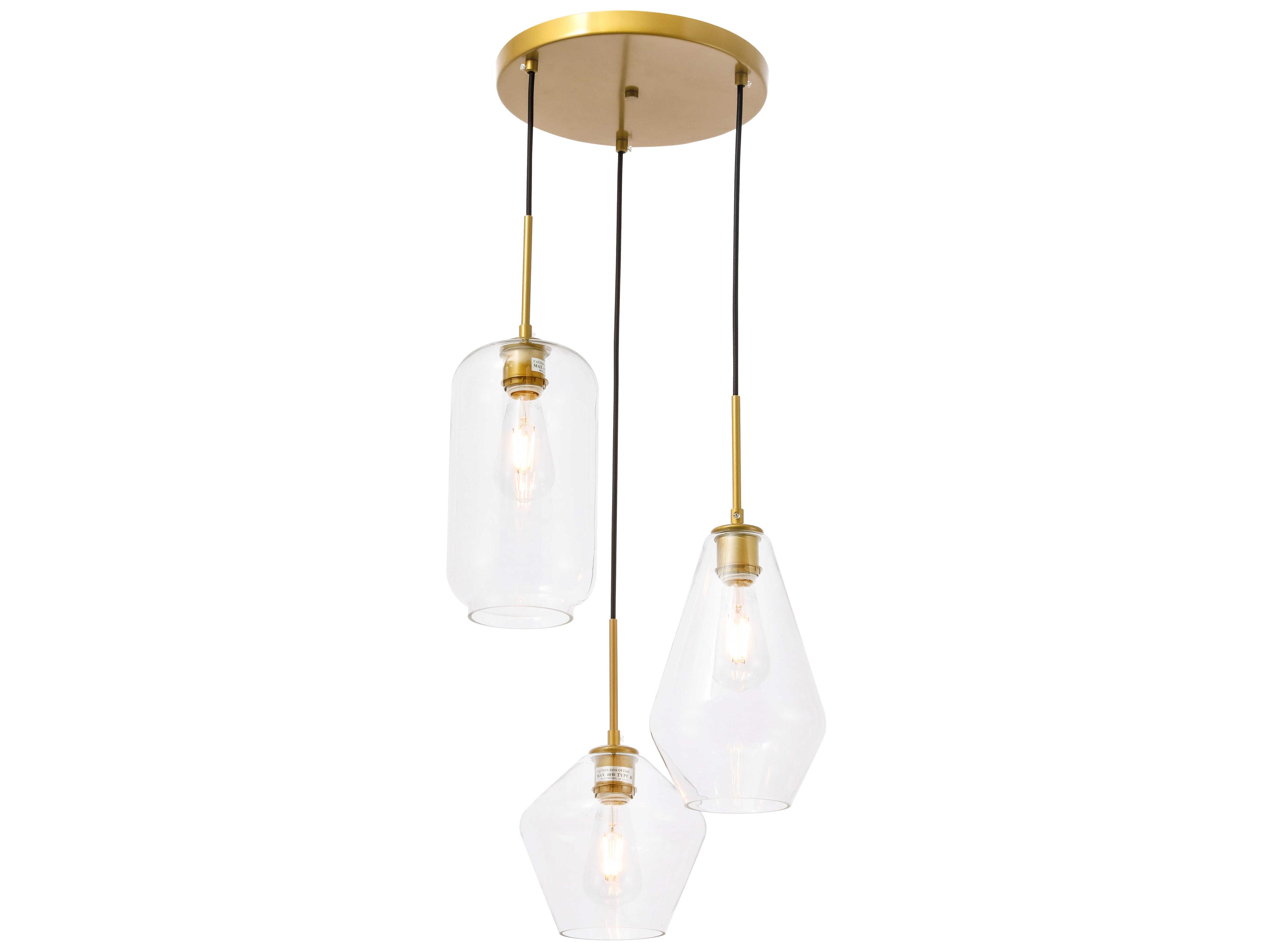 Elegant Lighting Gene 3-Light Brass Glass Pendant