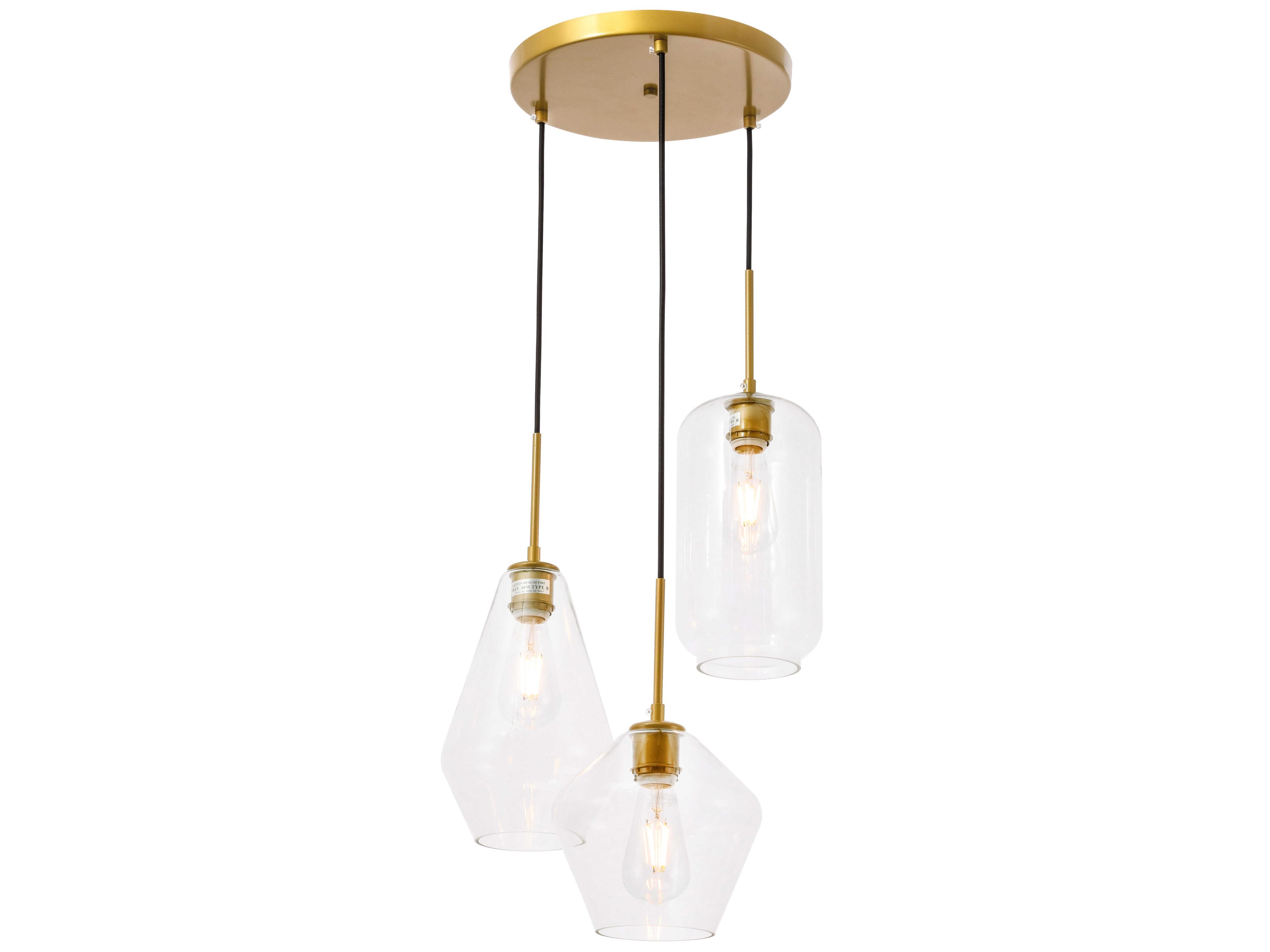 Elegant Lighting Gene 3-Light Brass Glass Pendant