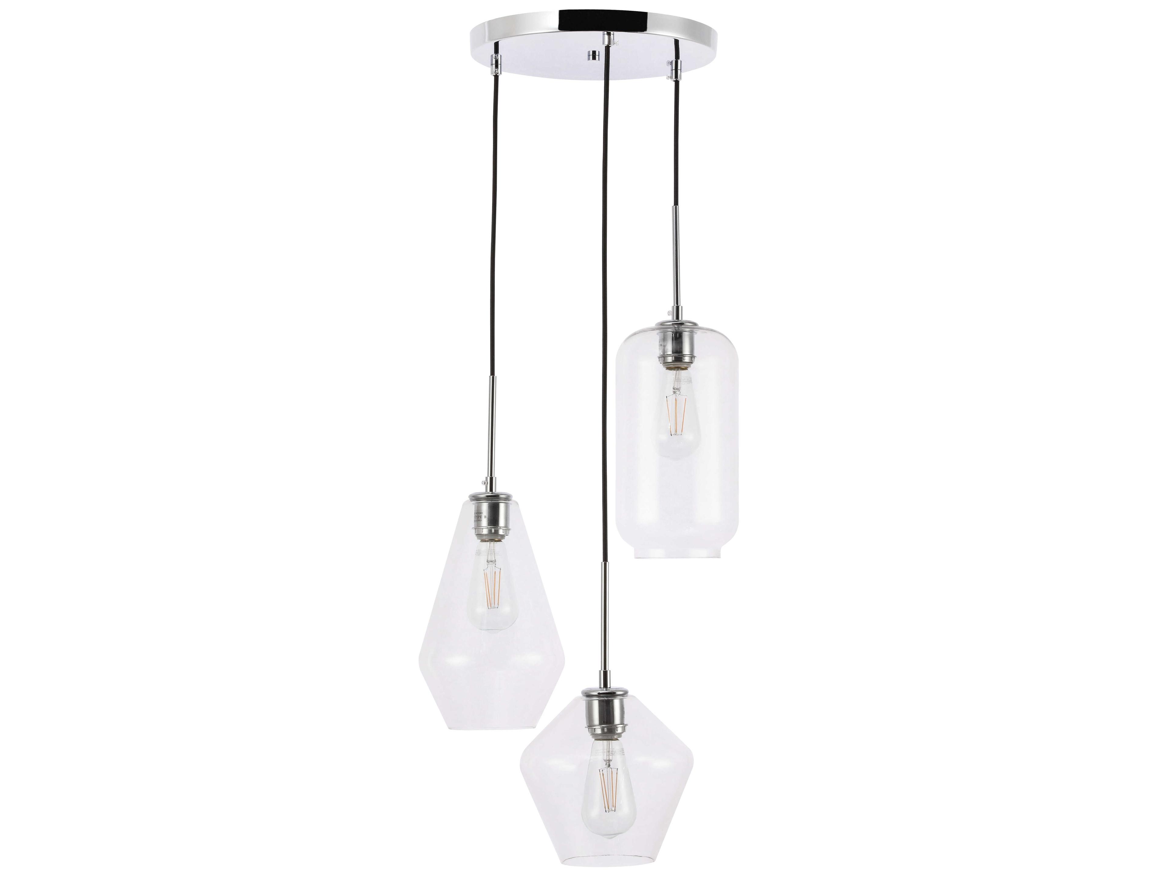 Elegant Lighting Gene 3-Light Chrome Glass Pendant