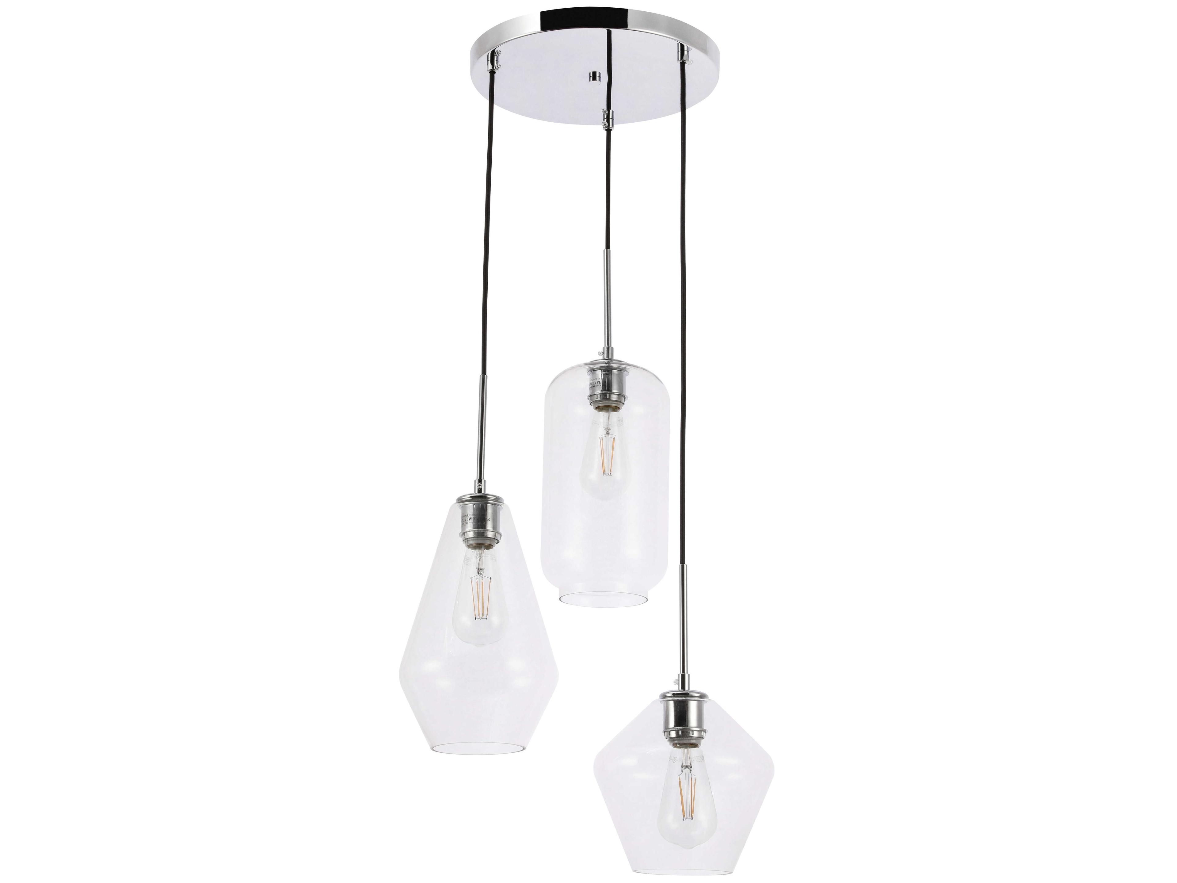 Elegant Lighting Gene 3-Light Chrome Glass Pendant