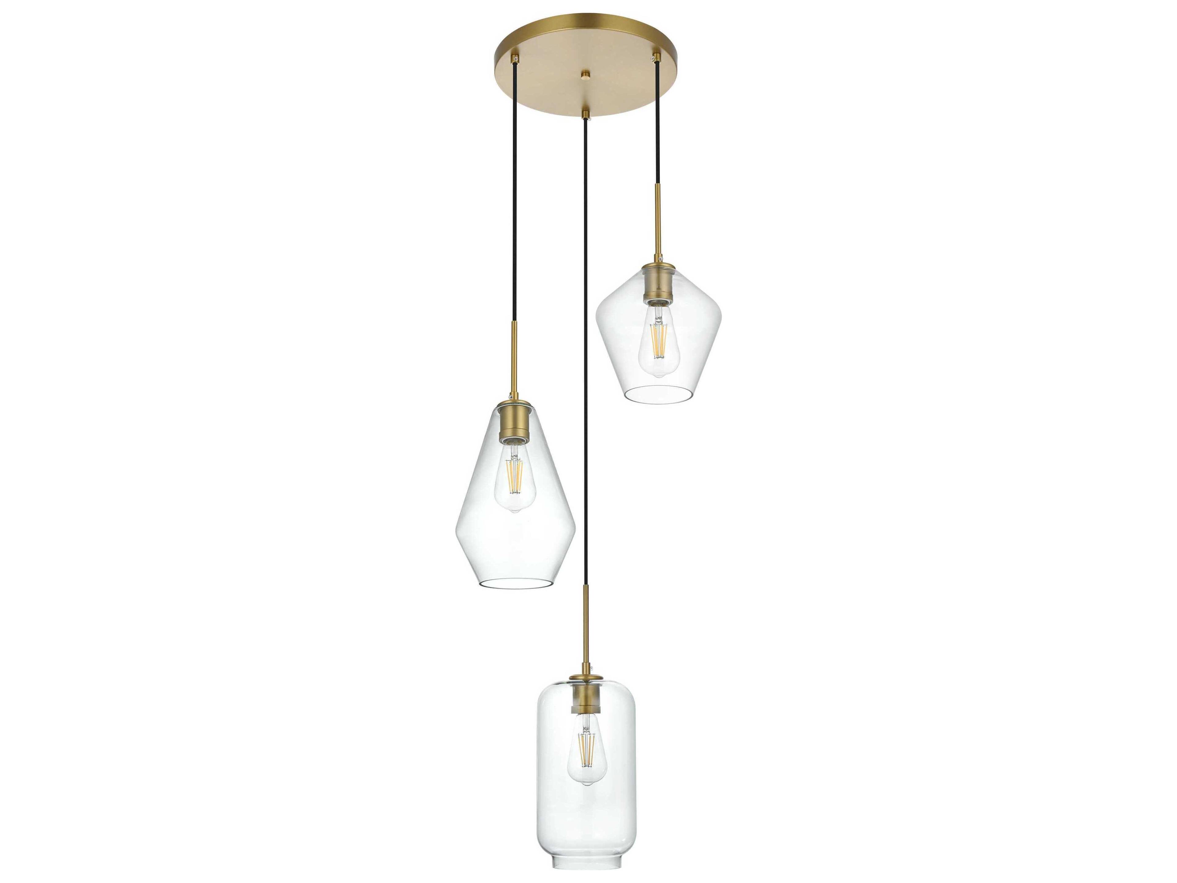Elegant Lighting Gene 3-Light Satin Gold Pendant