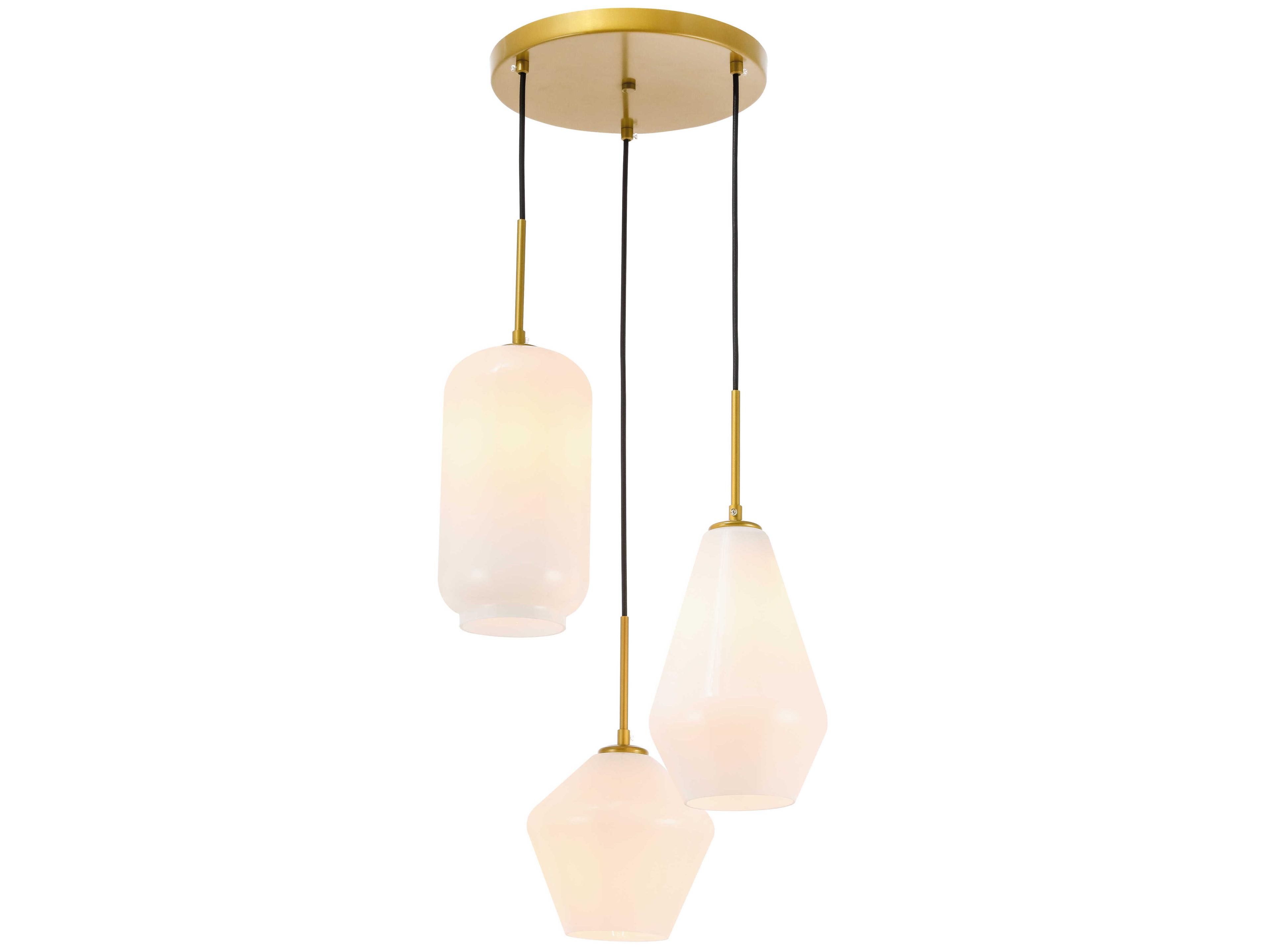 Elegant Lighting Gene 3-Light Brass Glass Pendant