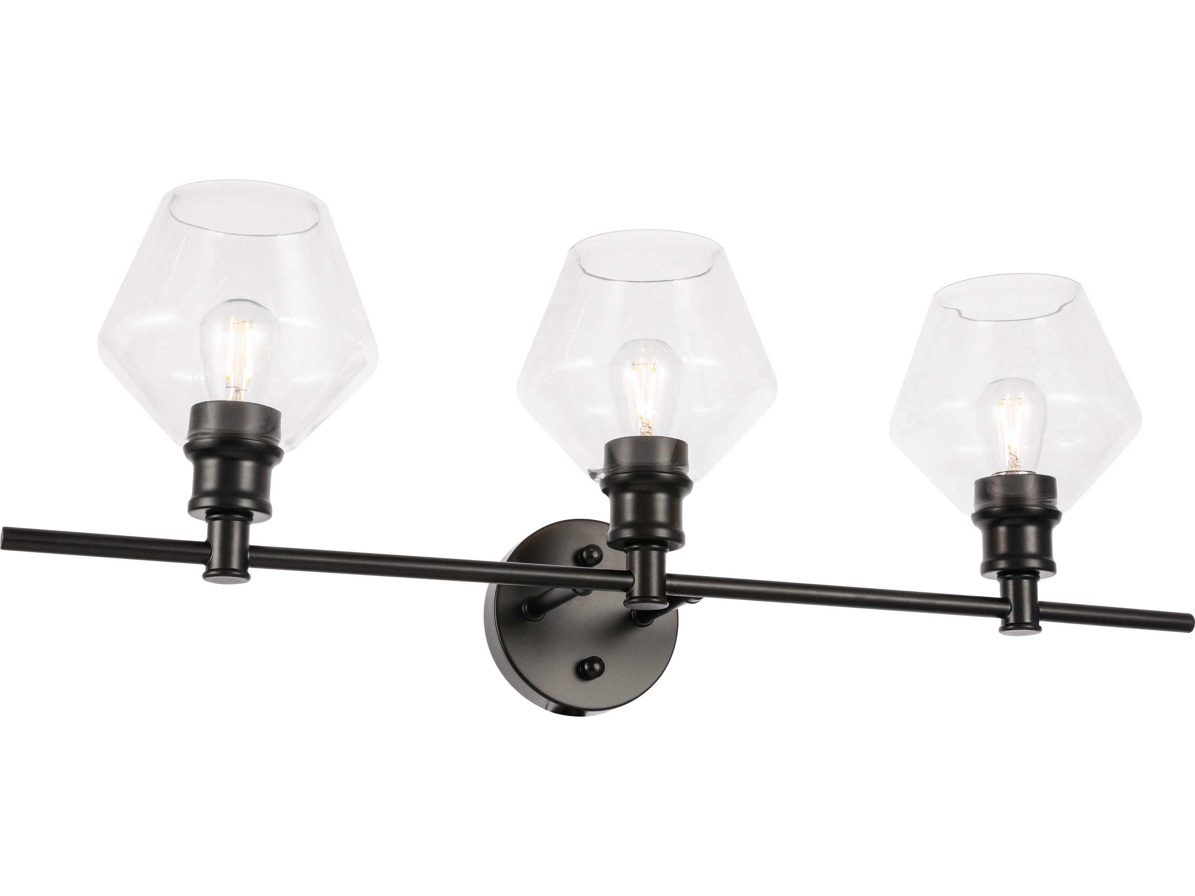 Elegant Lighting Gene 3-Light Black Glass Vanity Light