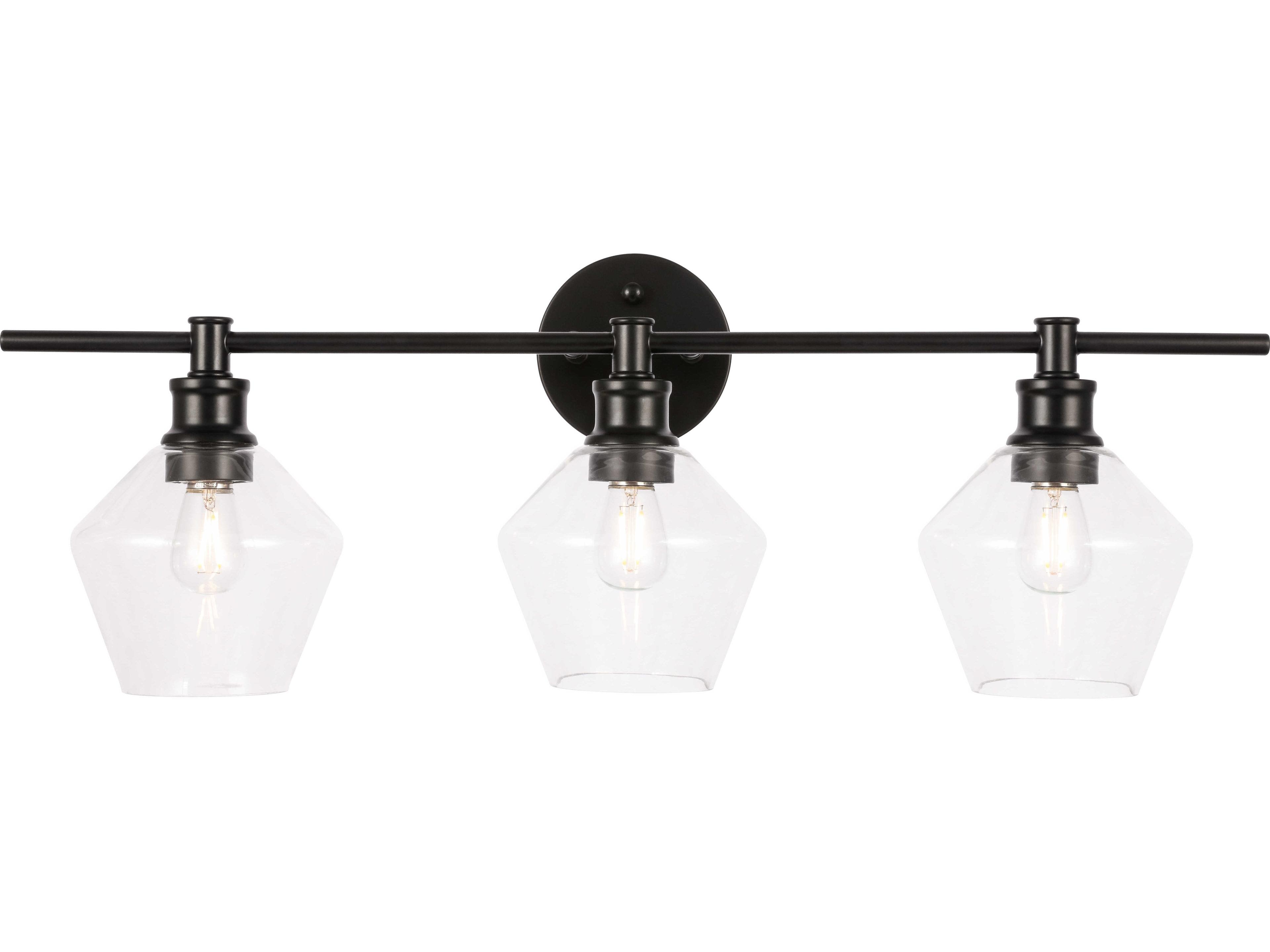 Elegant Lighting Gene 3-Light Black Glass Vanity Light