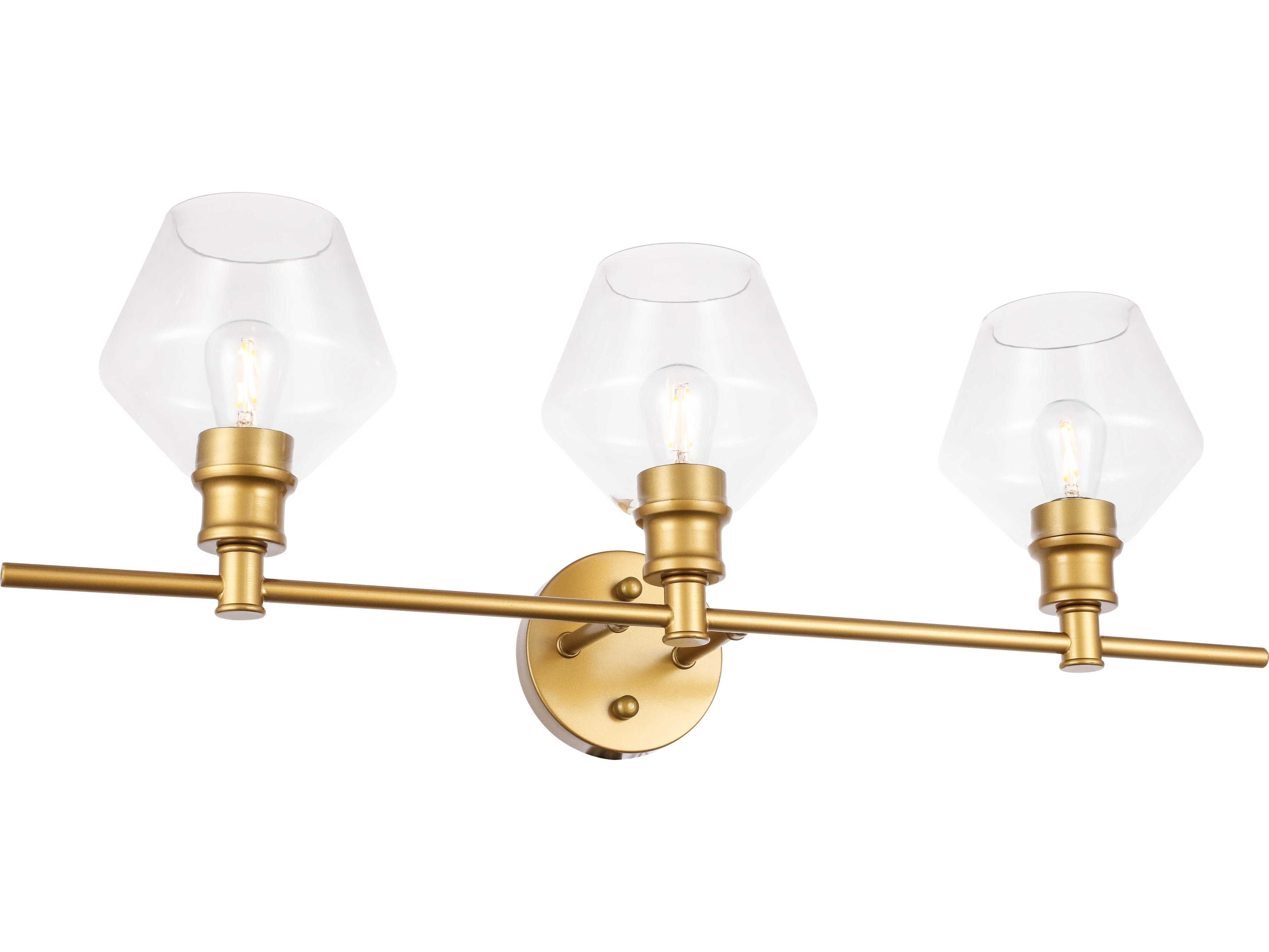 Elegant Lighting Gene 3-Light Brass Glass LED Vanity Light