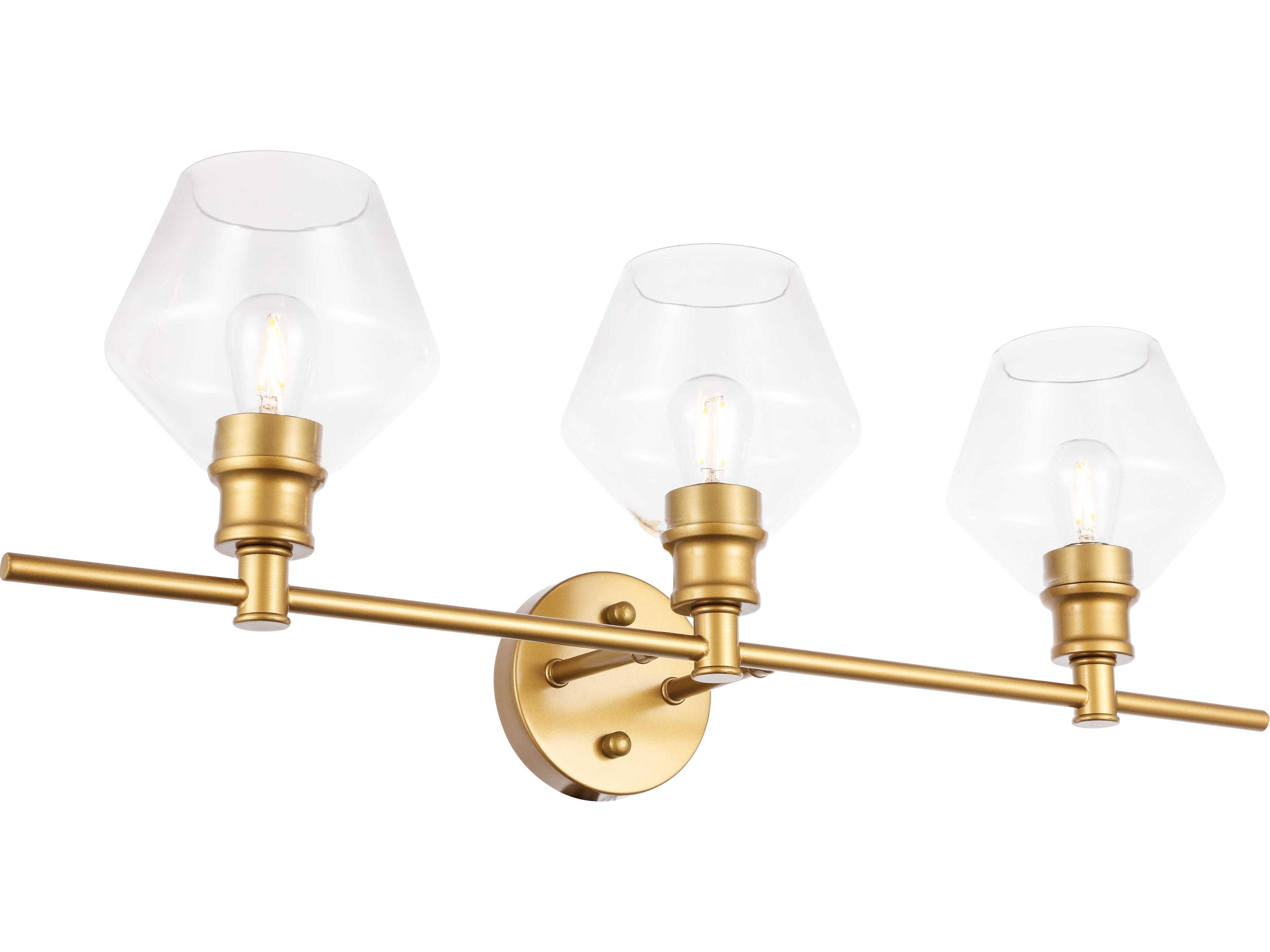 Elegant Lighting Gene 3-Light Brass Glass LED Vanity Light