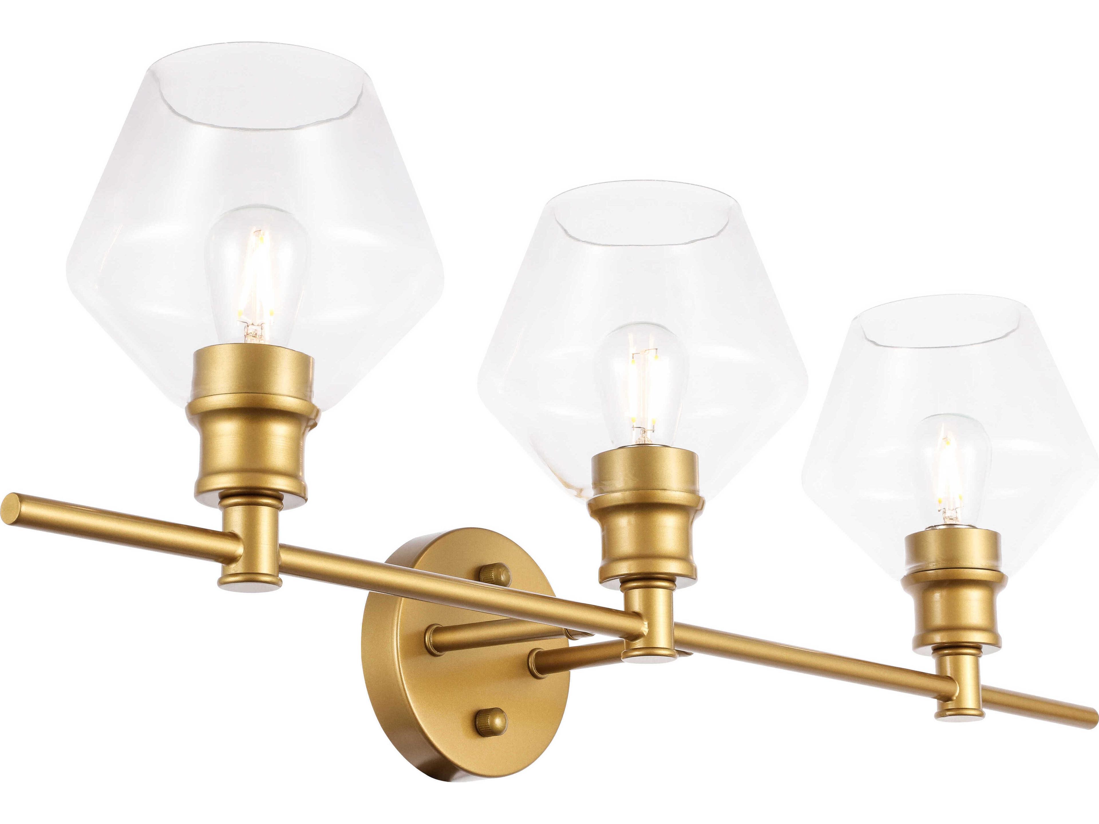 Elegant Lighting Gene 3-Light Brass Glass LED Vanity Light