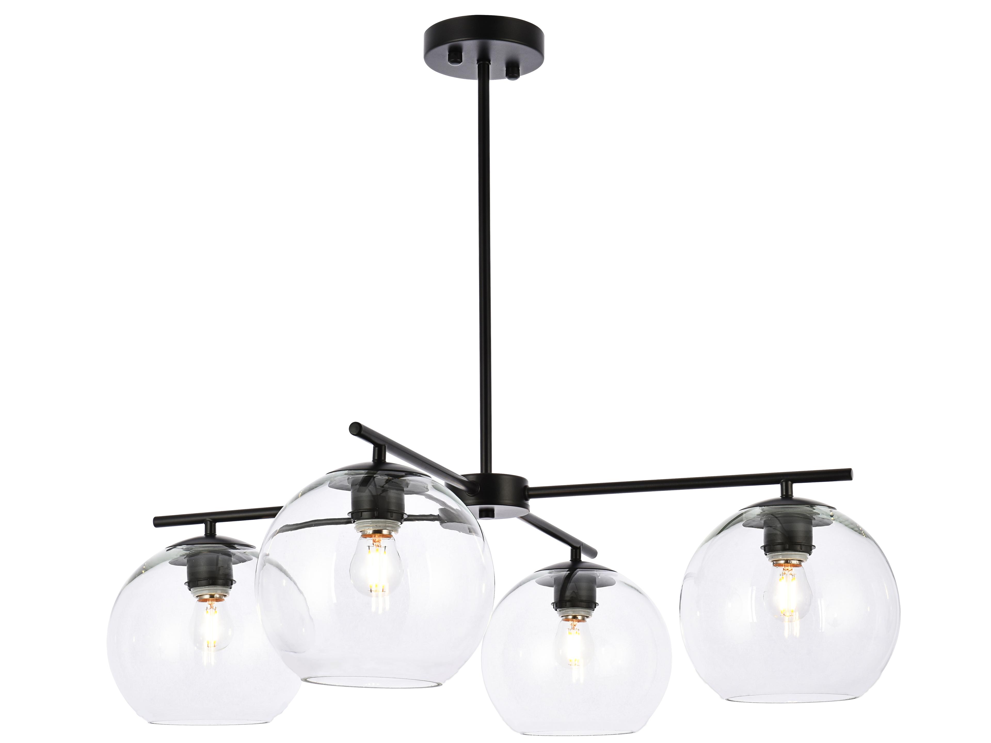 Elegant Lighting Opus 4-Light Black And Clear Glass Globe Chandelier