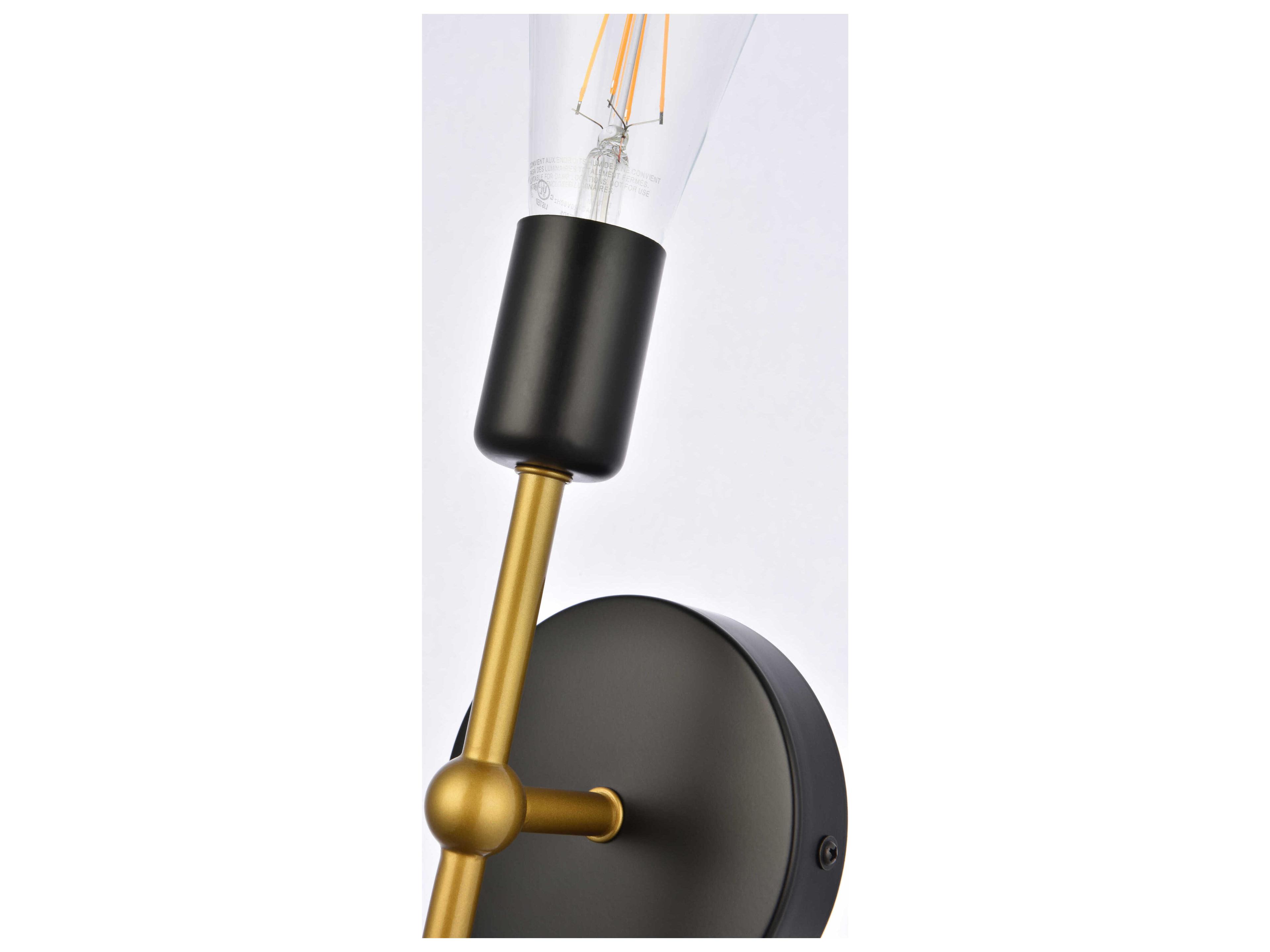 Elegant Lighting Keely 1-Light Black And Brass Wall Sconce