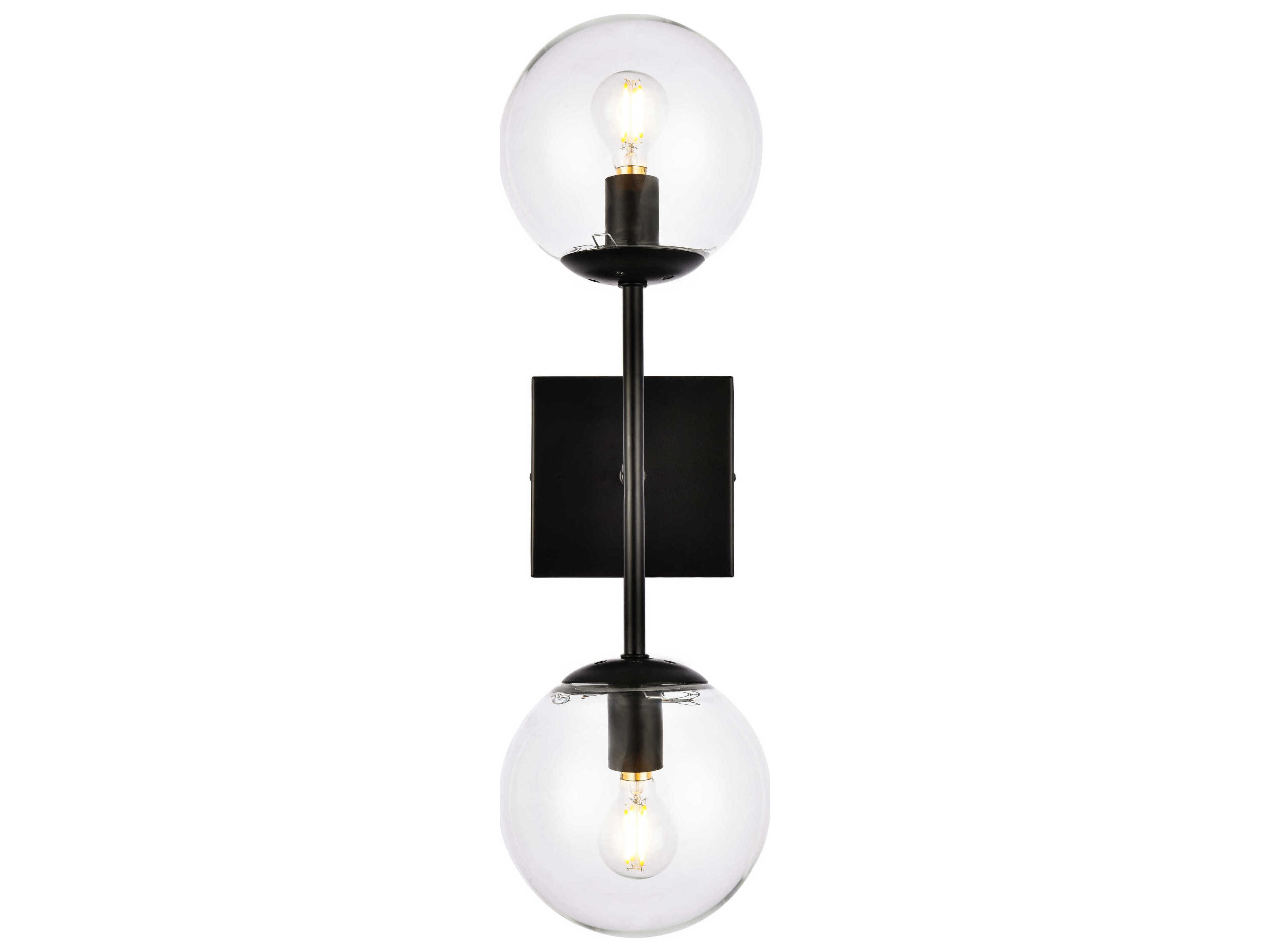 Elegant Lighting Neri 2-Light Black And Clear Glass Wall Sconce