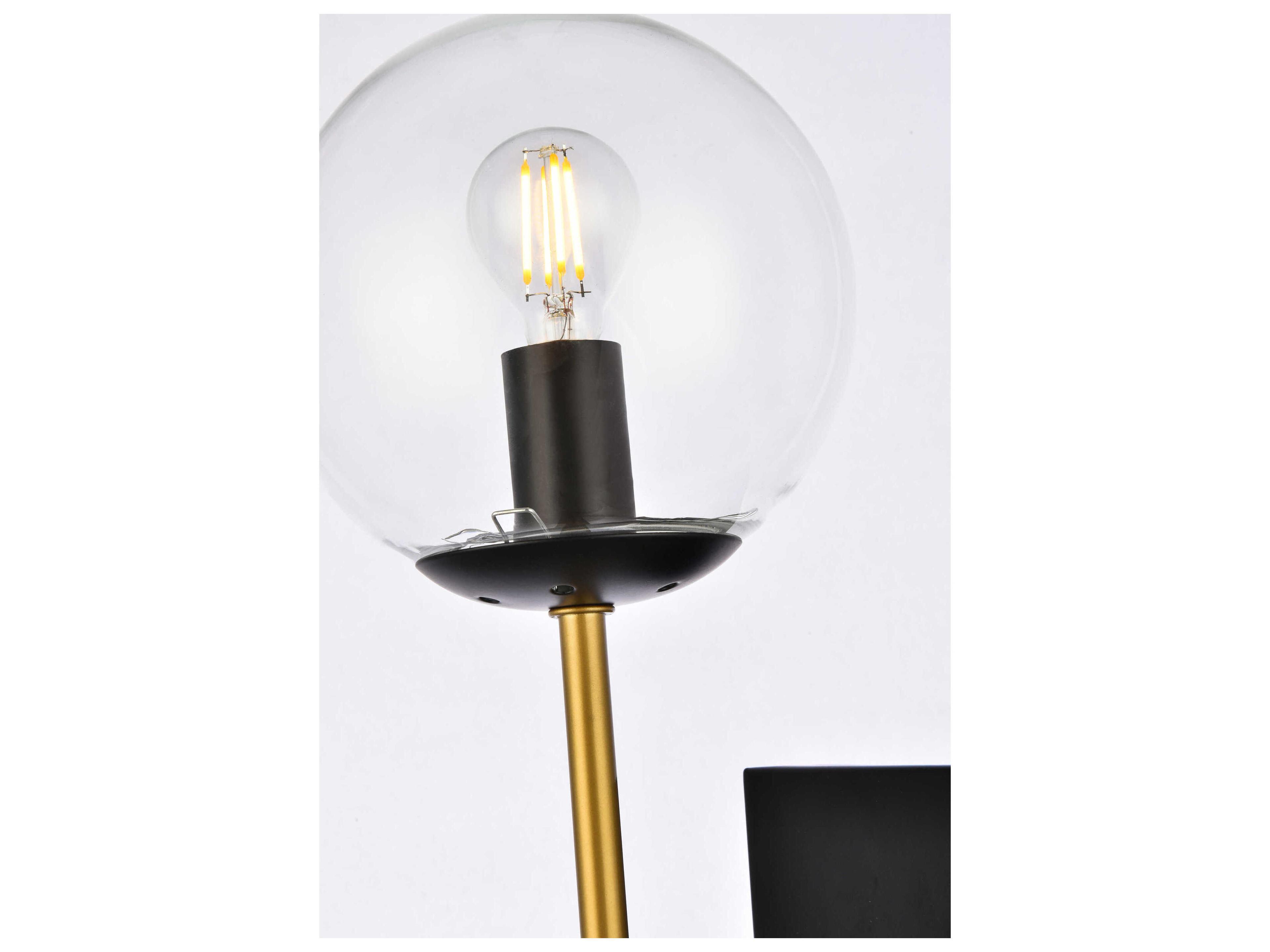 Elegant Lighting Neri 2-Light Black And Brass Clear Glass Wall Sconce