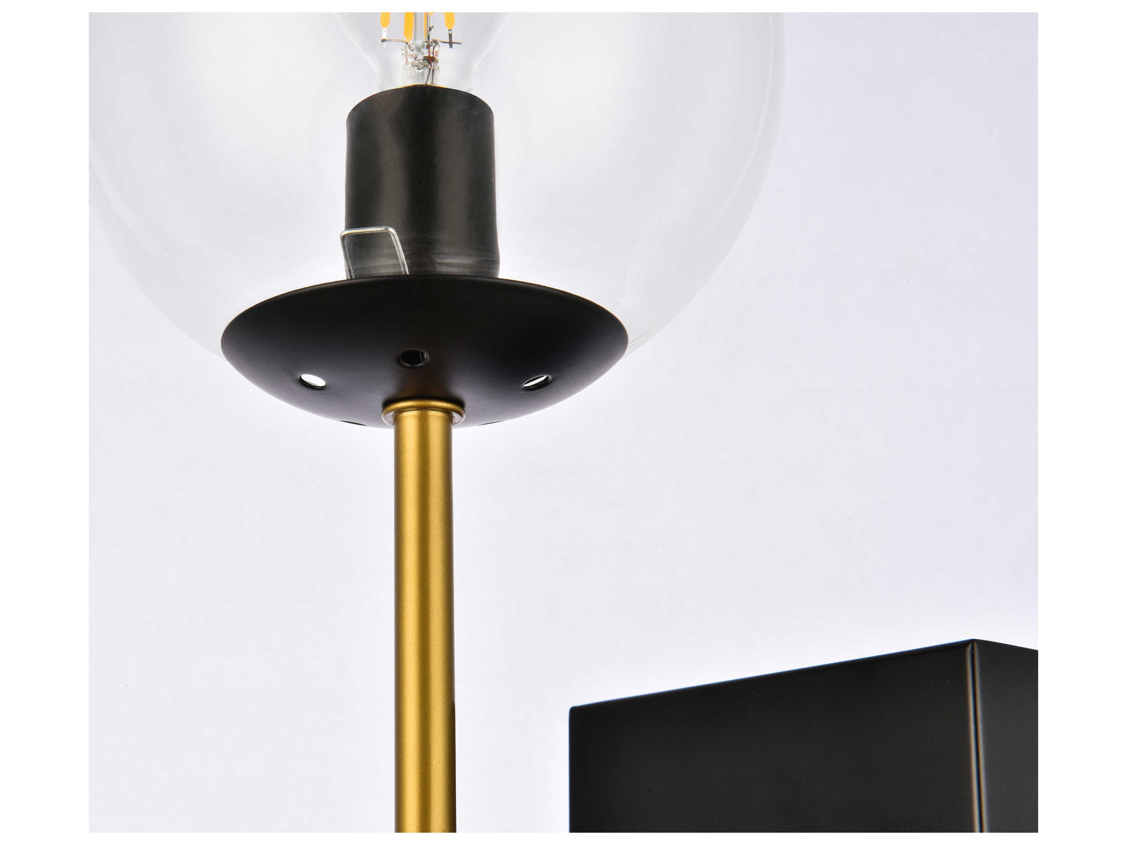 Elegant Lighting Neri 2-Light Black And Brass Clear Glass Wall Sconce