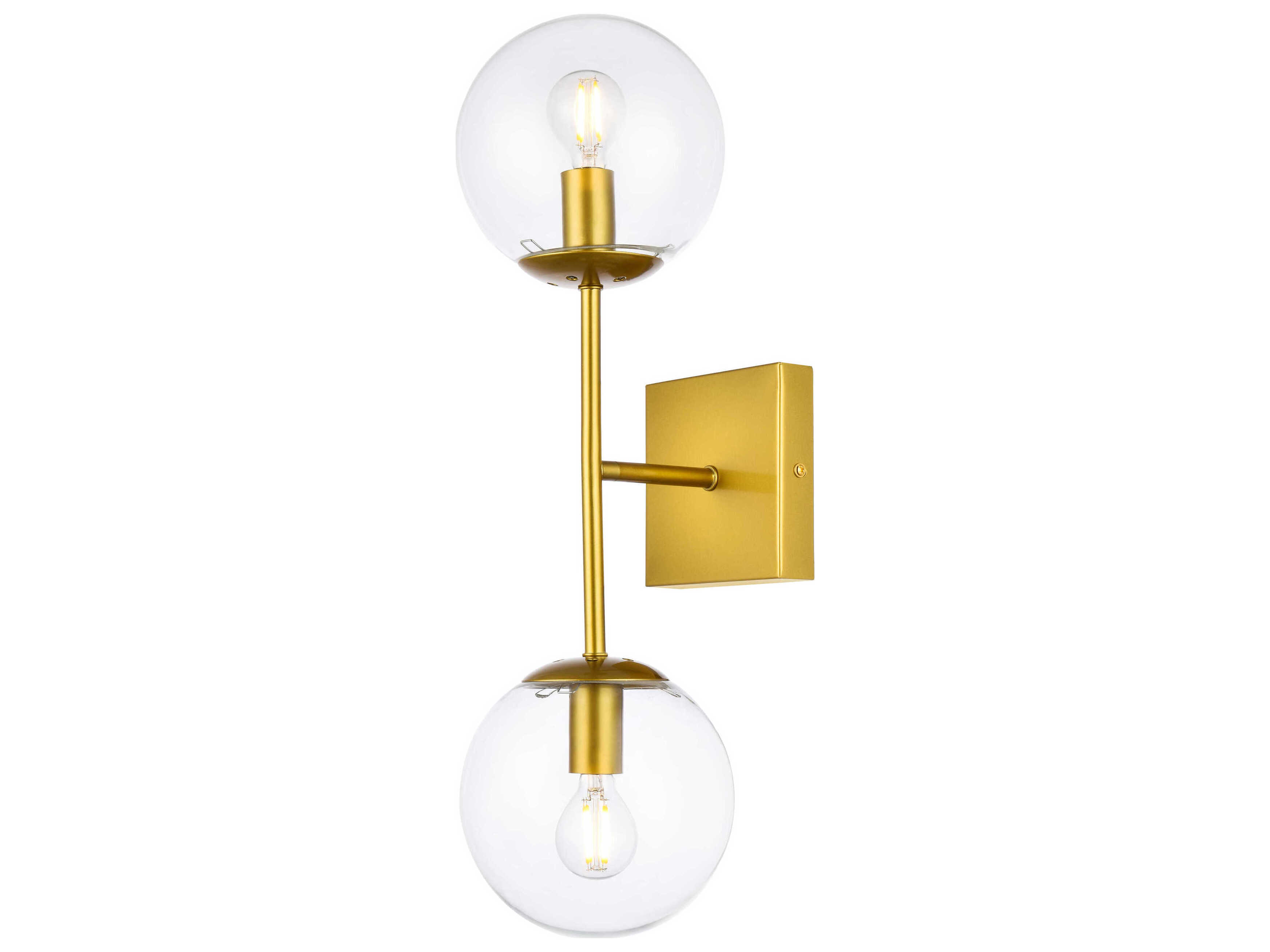 Elegant Lighting Neri 2-Light Brass And Clear Glass Wall Sconce