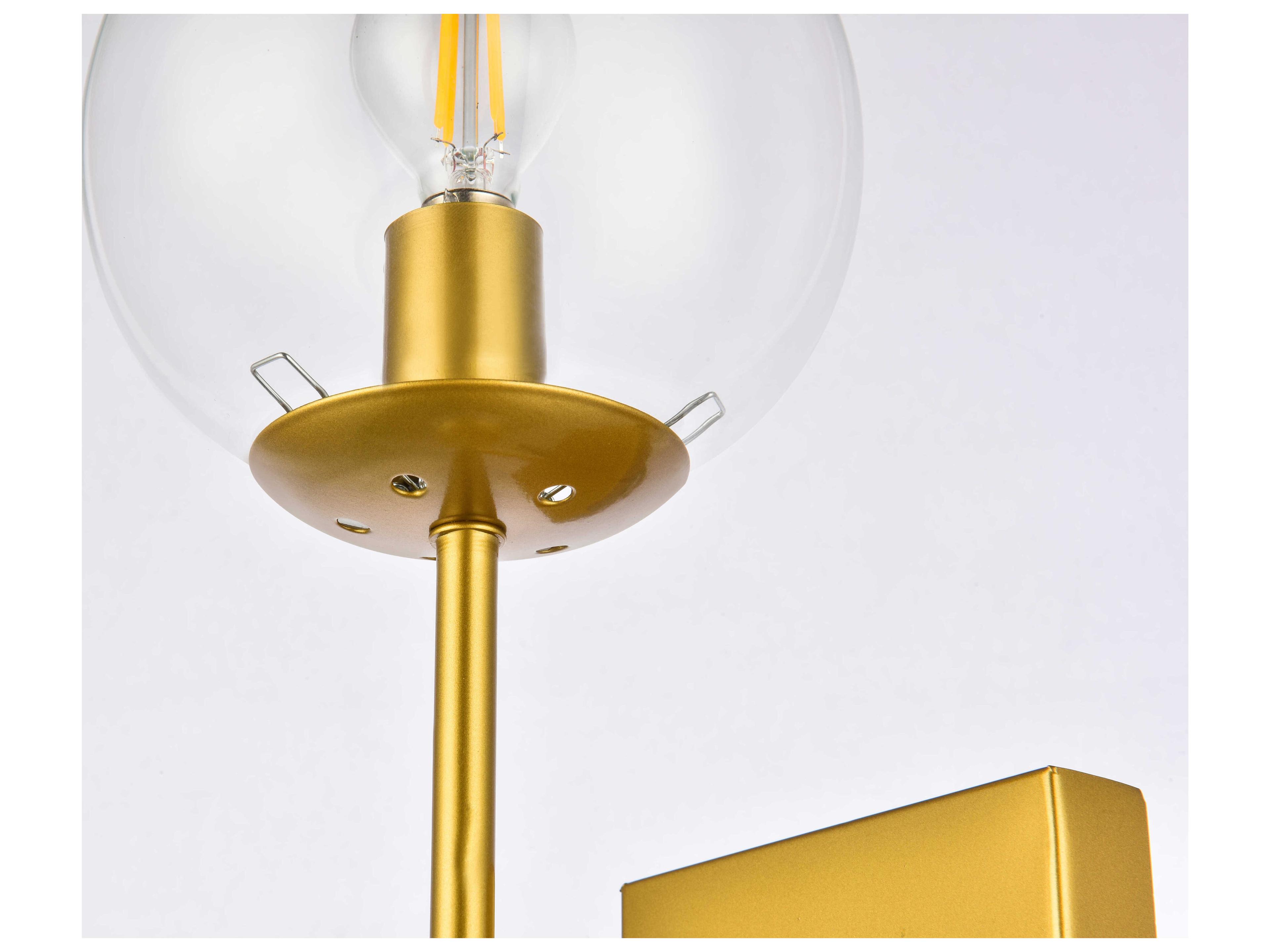 Elegant Lighting Neri 2-Light Brass And Clear Glass Wall Sconce