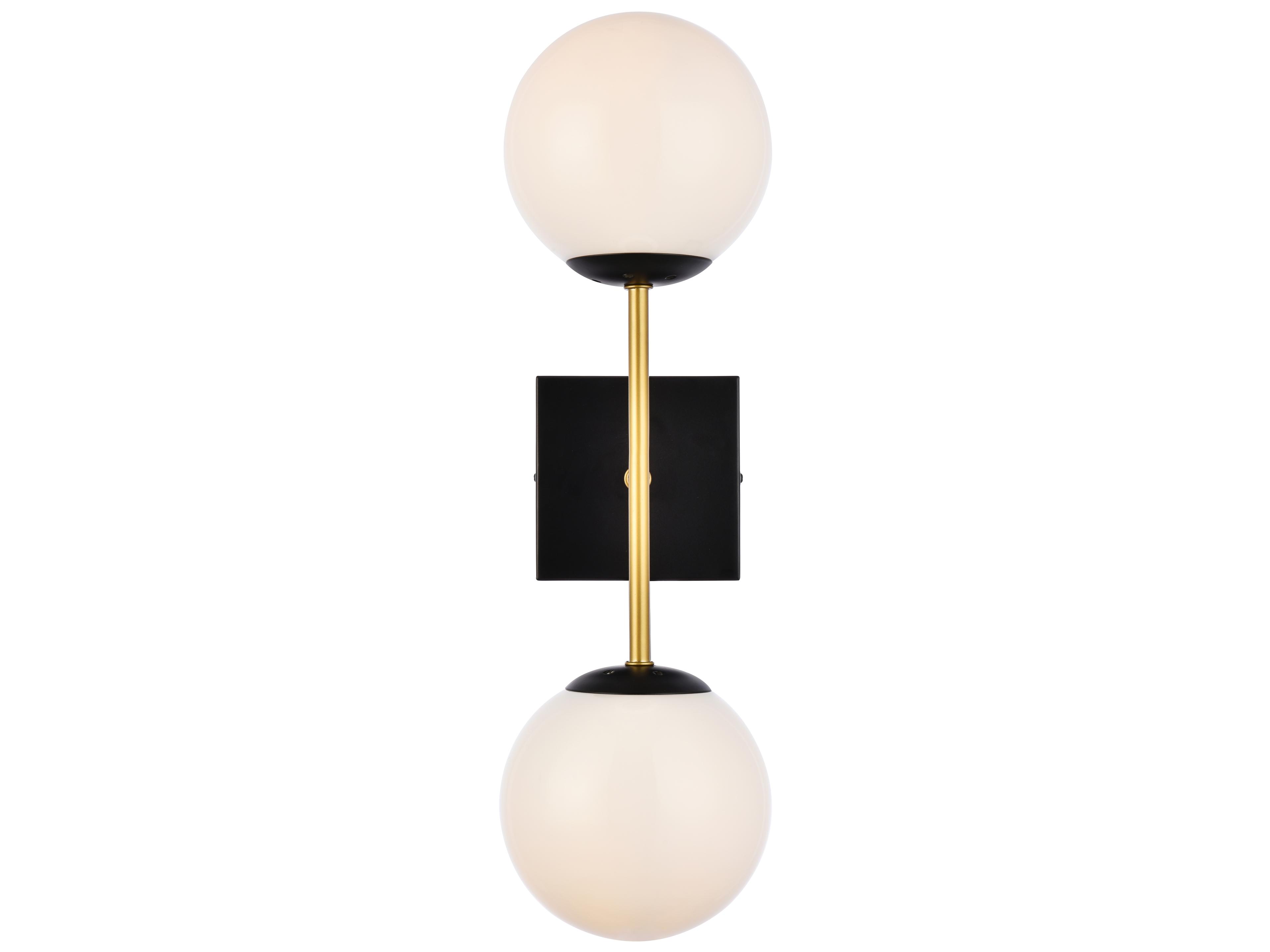 Elegant Lighting Neri 2-Light Black And Brass White Glass Wall Sconce