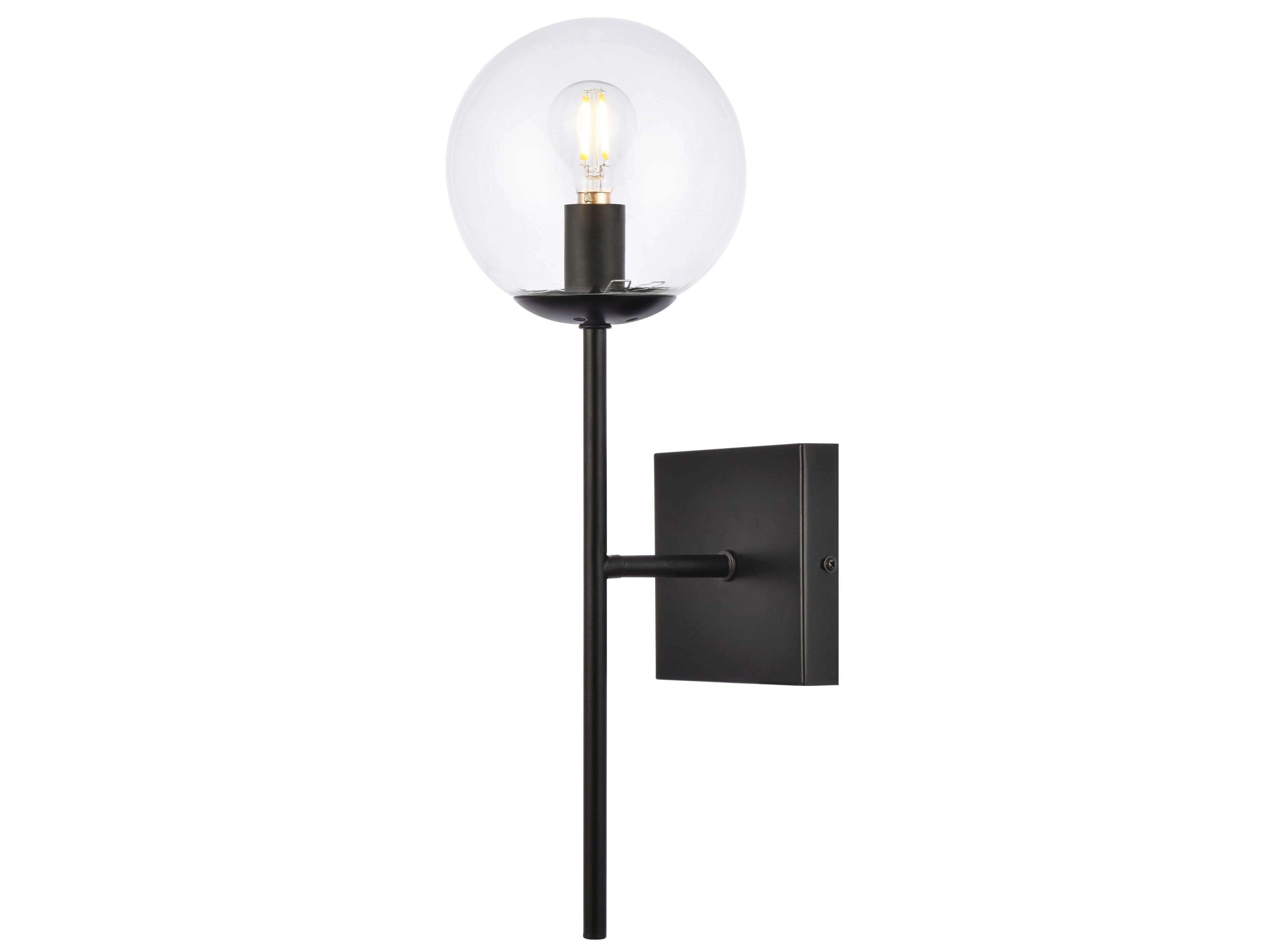 Elegant Lighting Neri 1-Light Black And Clear Glass Wall Sconce