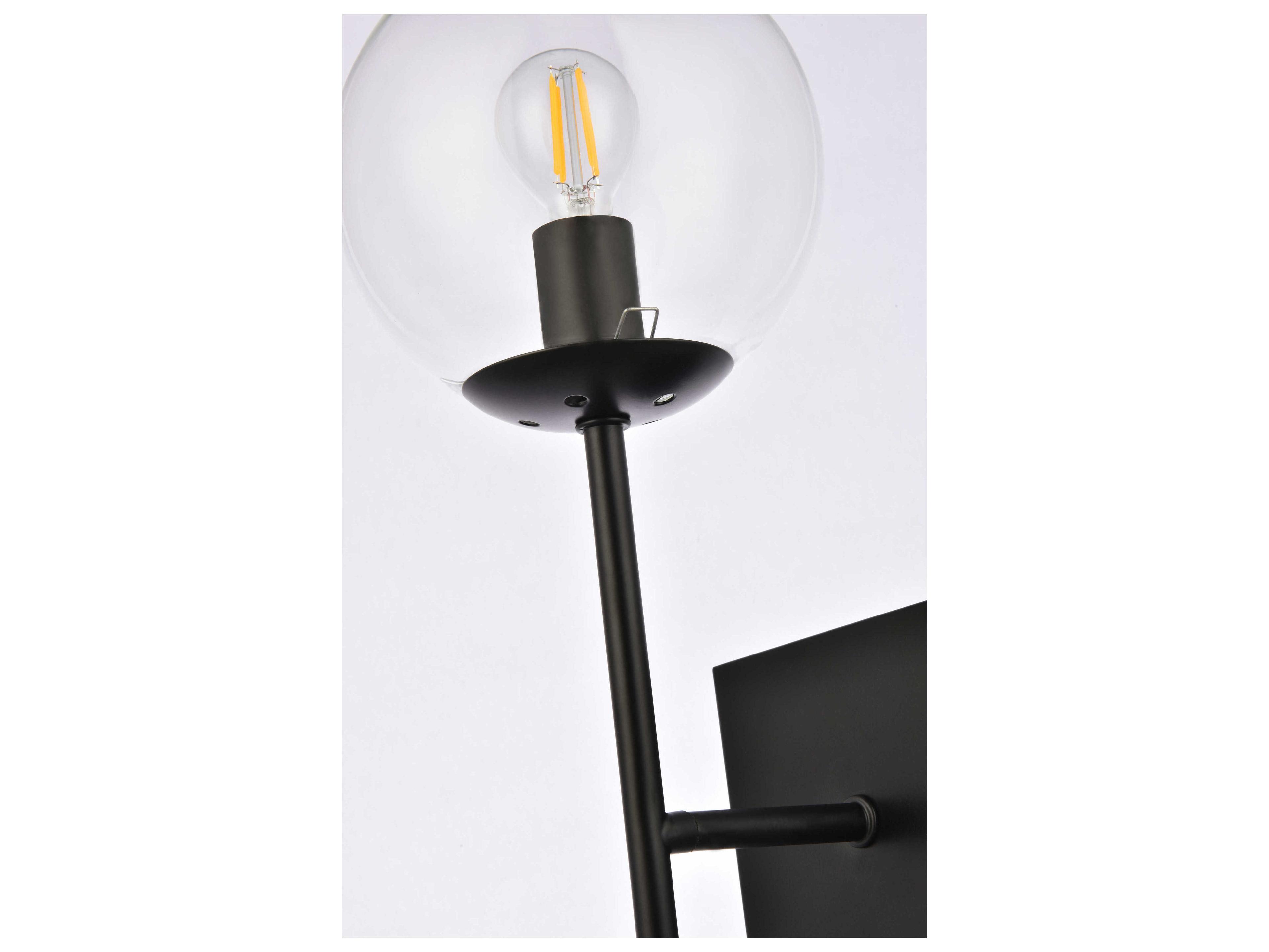 Elegant Lighting Neri 1-Light Black And Clear Glass Wall Sconce