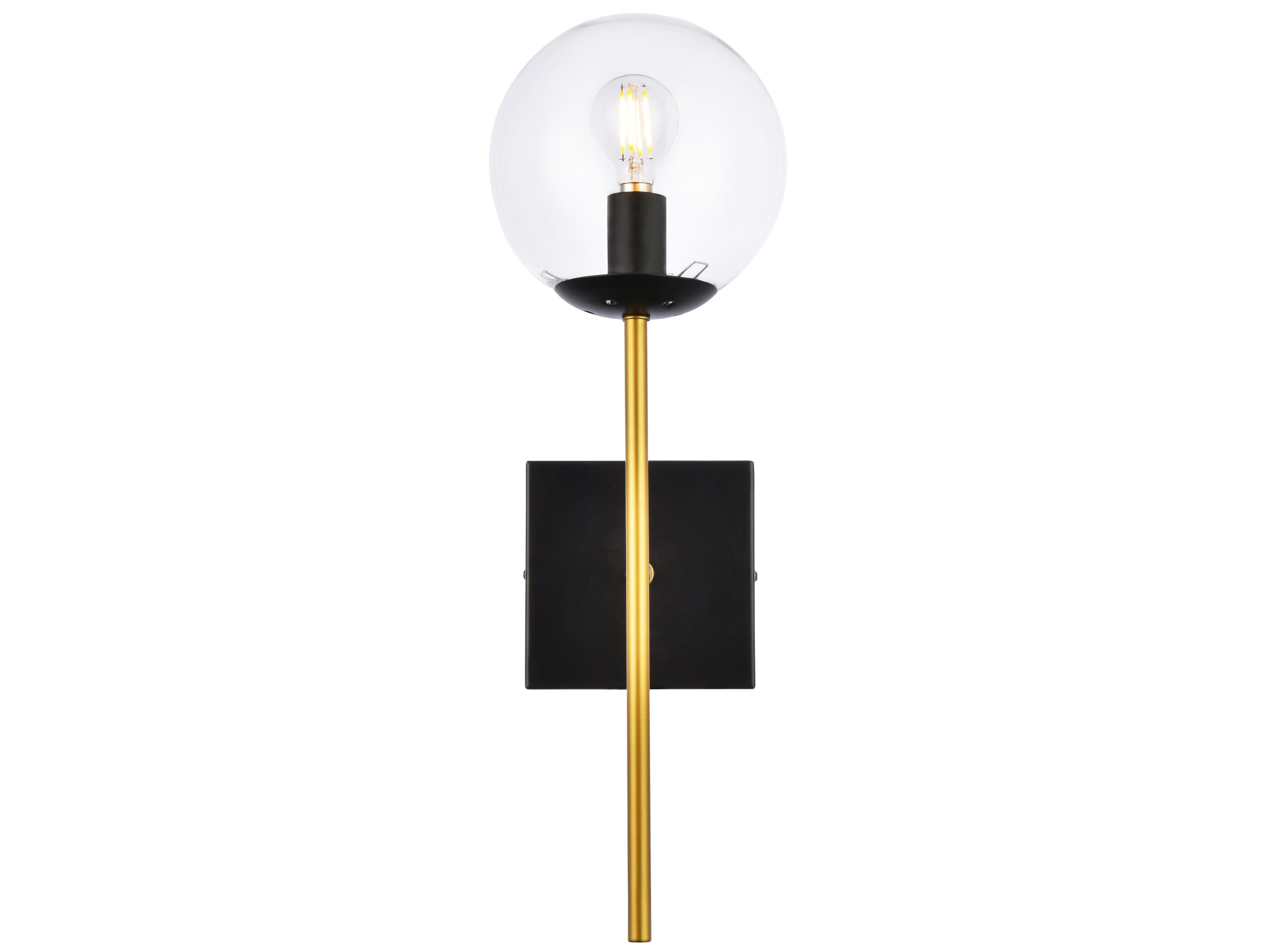 Elegant Lighting Neri 1-Light Black And Brass Clear Glass Wall Sconce