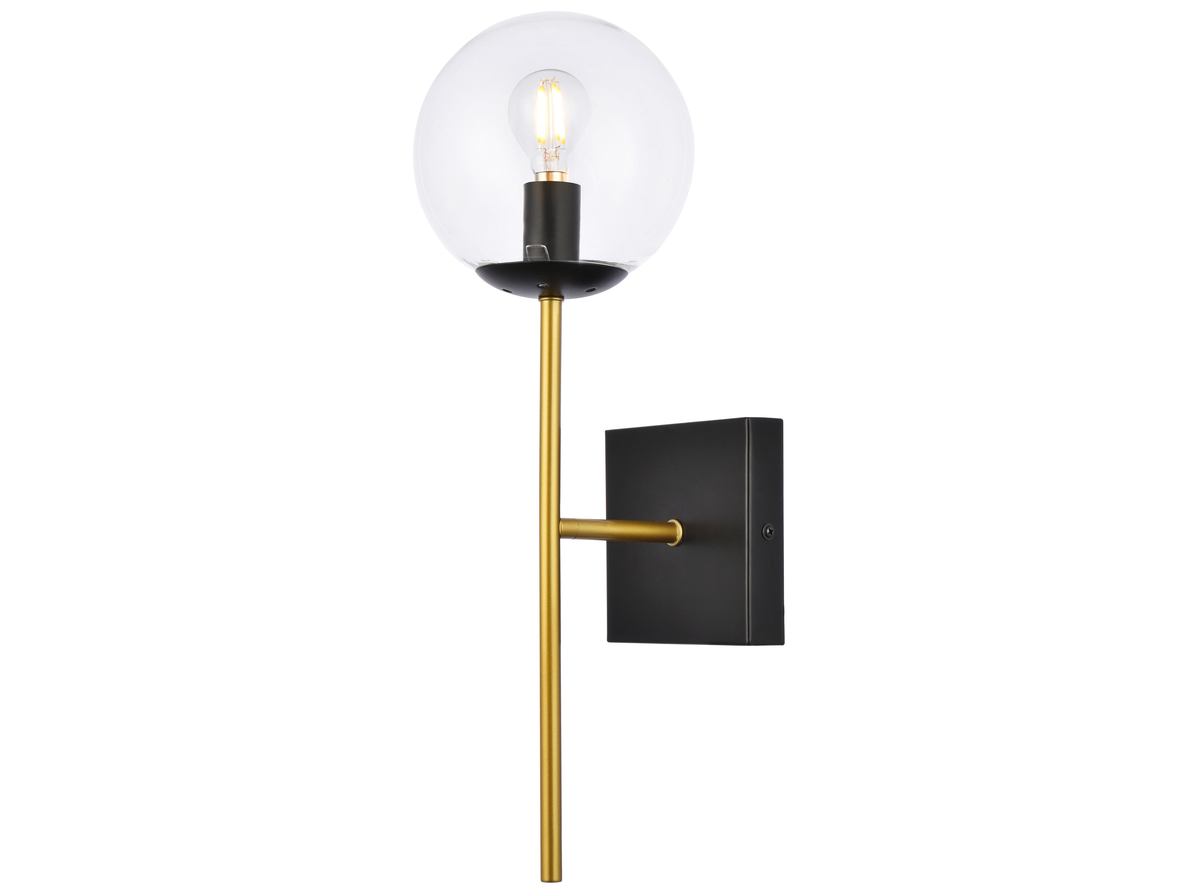 Elegant Lighting Neri 1-Light Black And Brass Clear Glass Wall Sconce