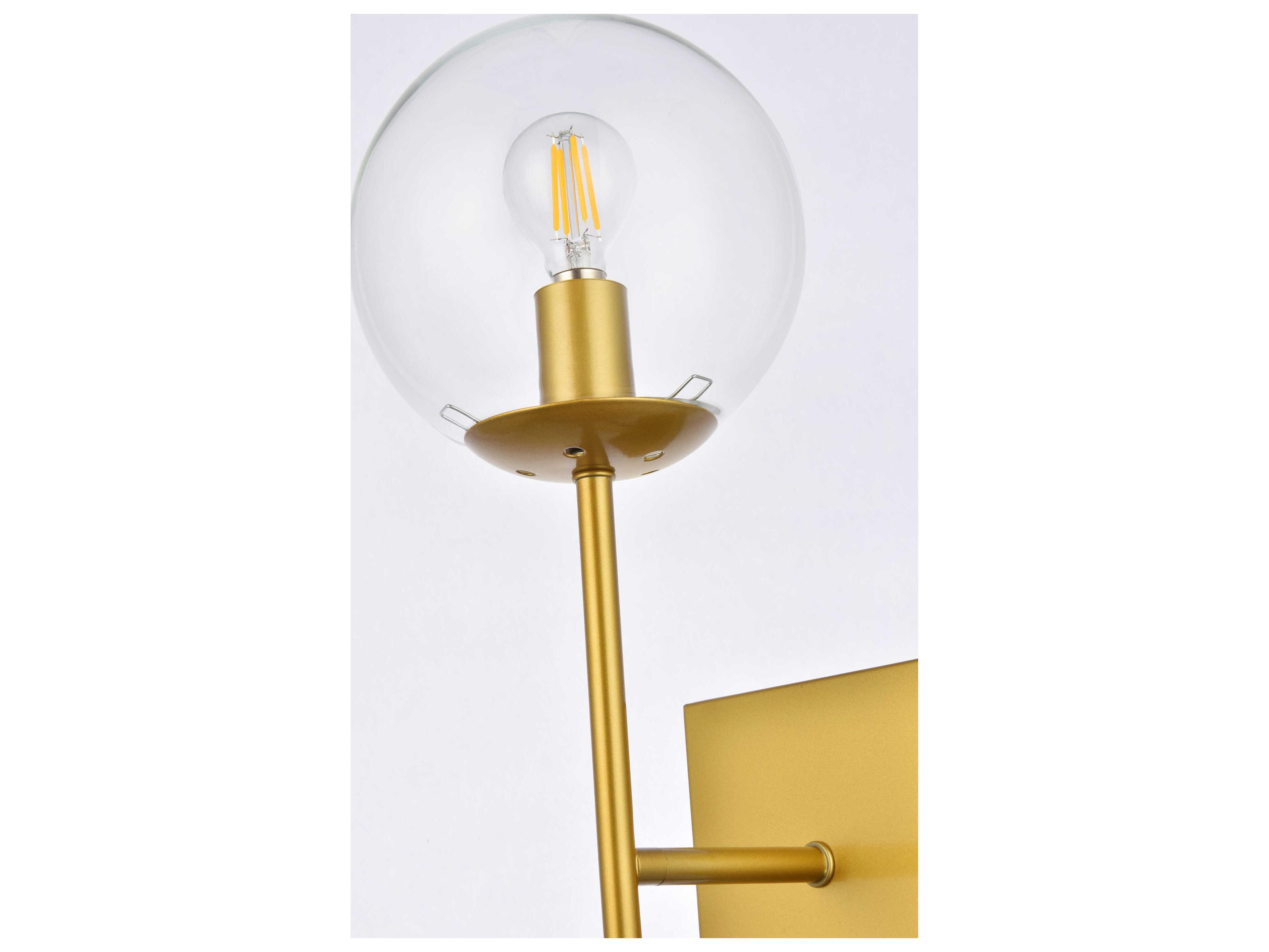 Elegant Lighting Neri 1-Light Brass And Clear Glass Wall Sconce