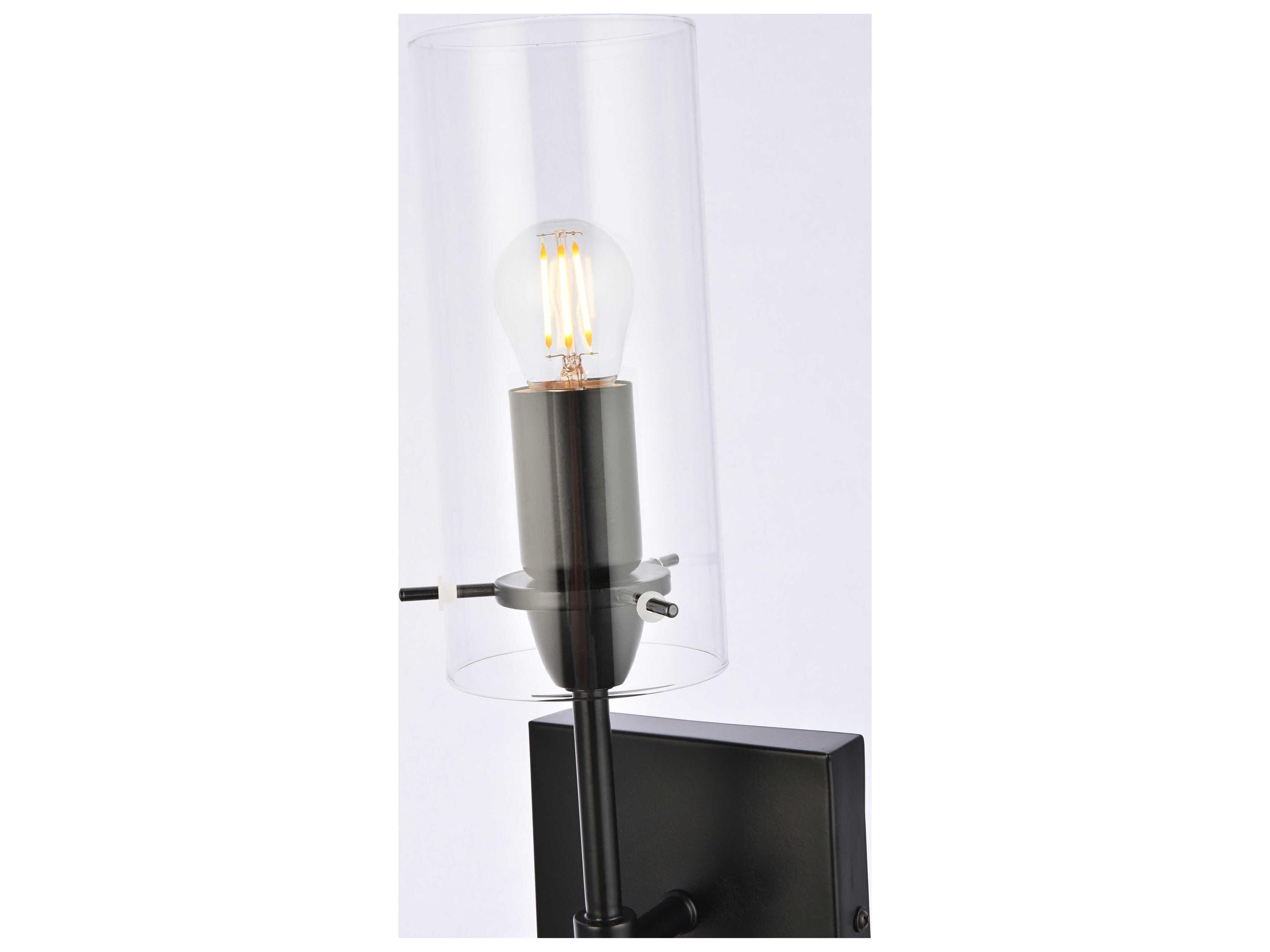 Elegant Lighting Elsreth 1-Light Black And Clear Glass Wall Sconce