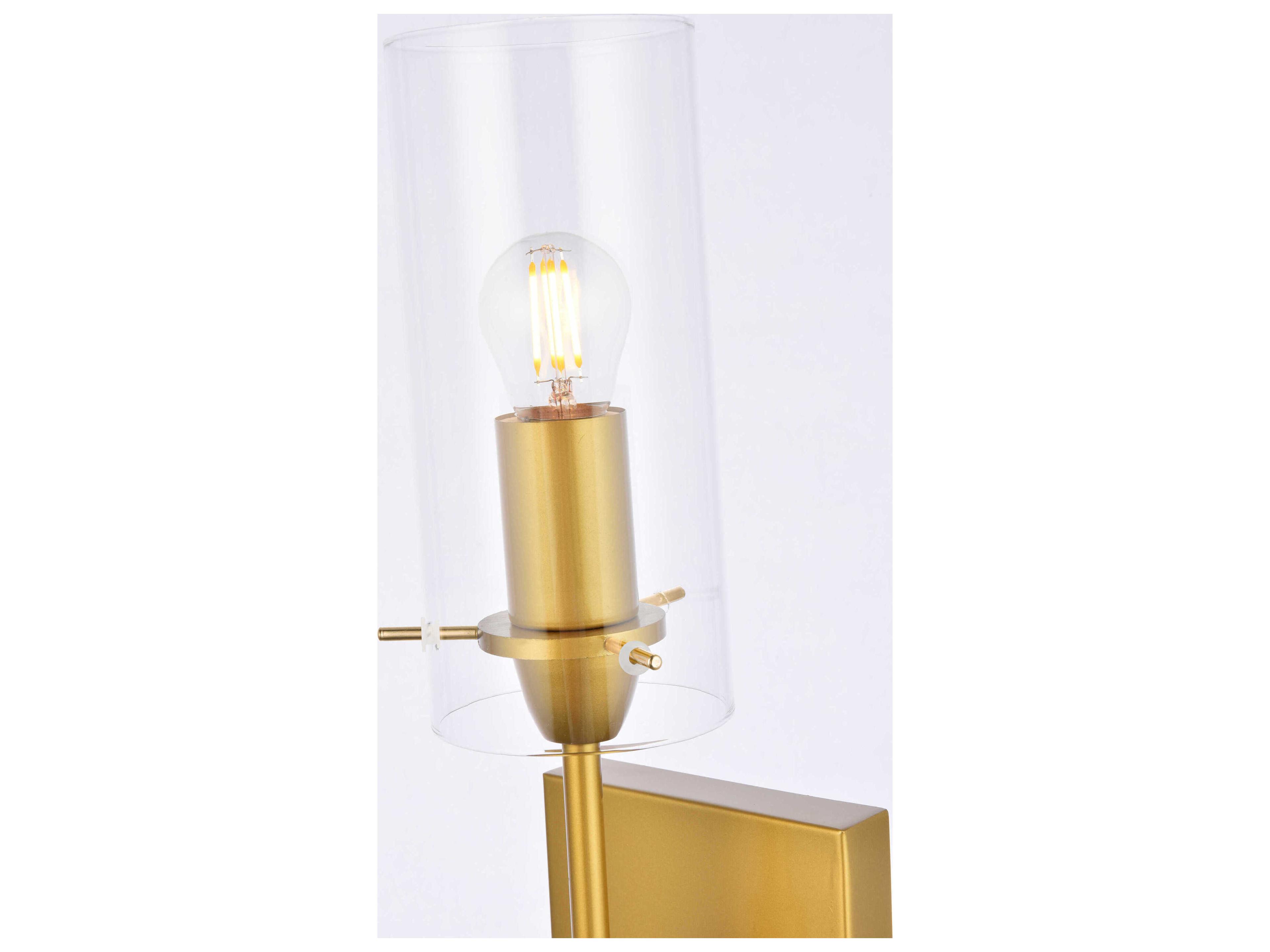 Elegant Lighting Elsreth 1-Light Brass And Clear Glass Wall Sconce
