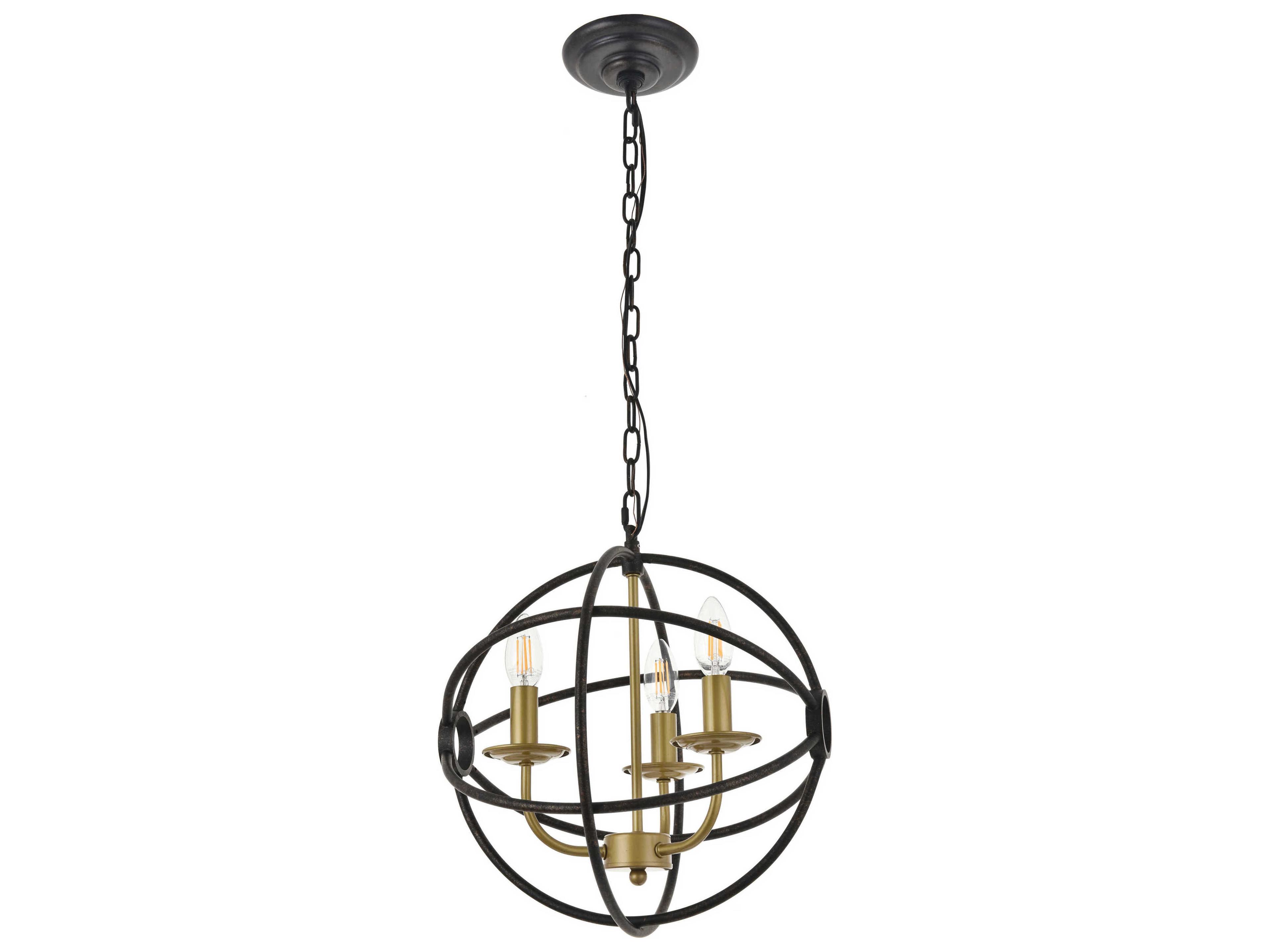 Elegant Lighting Octavia 3-Light Brass Dark Brown Candelabra Globe Chandelier