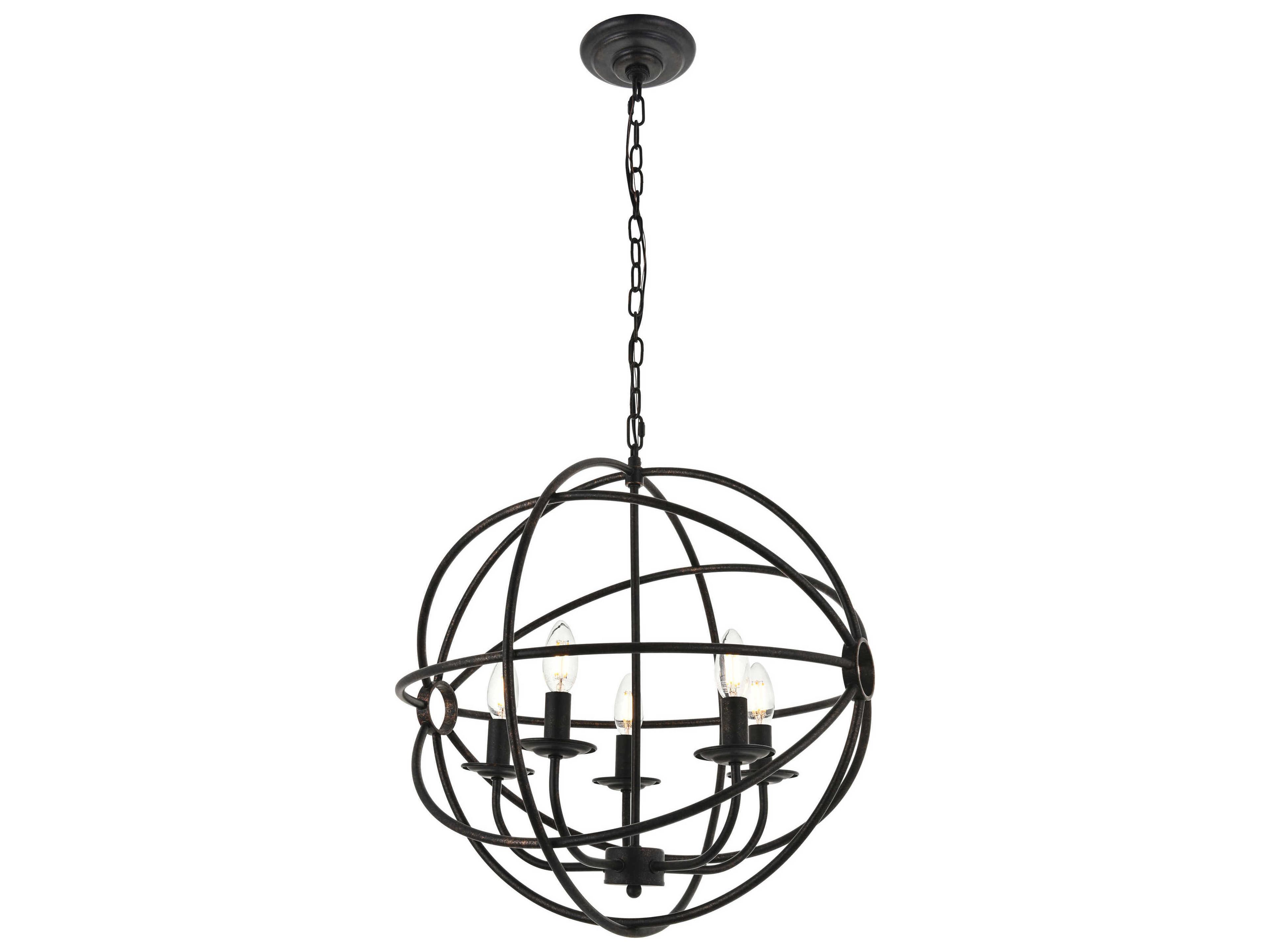 Elegant Lighting Octavia 5-Light Brown Candelabra Globe Chandelier