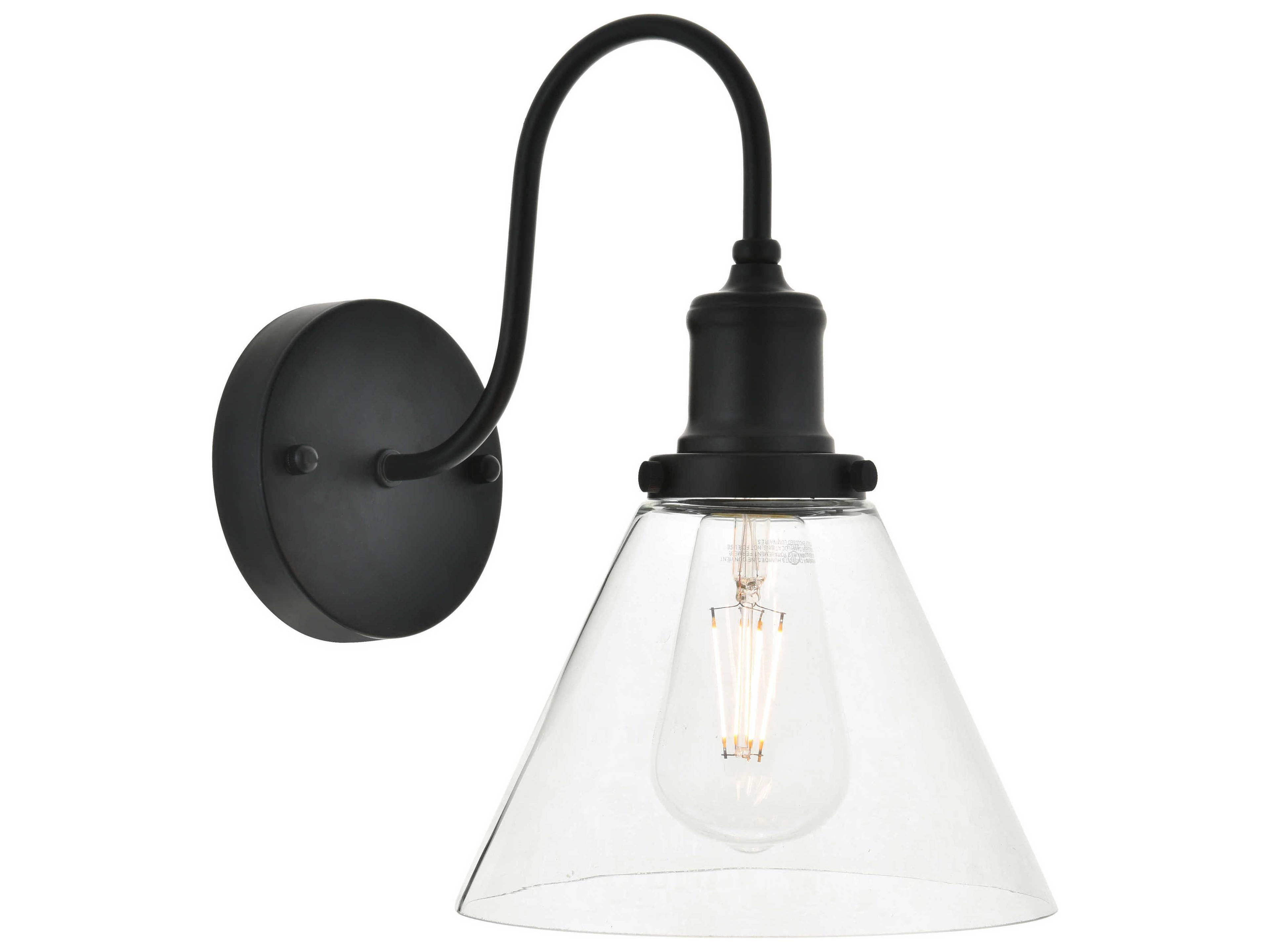 Elegant Lighting Histoire 1-Light Black Glass Wall Sconce