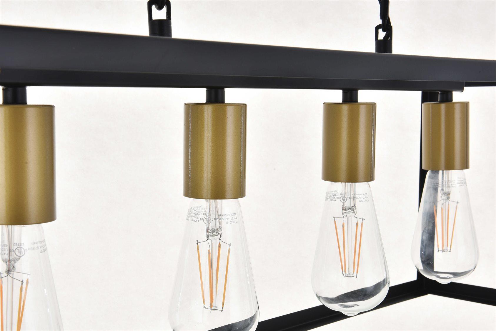 Elegant Lighting Resolute 5-Light Black Geometric Island Pendant