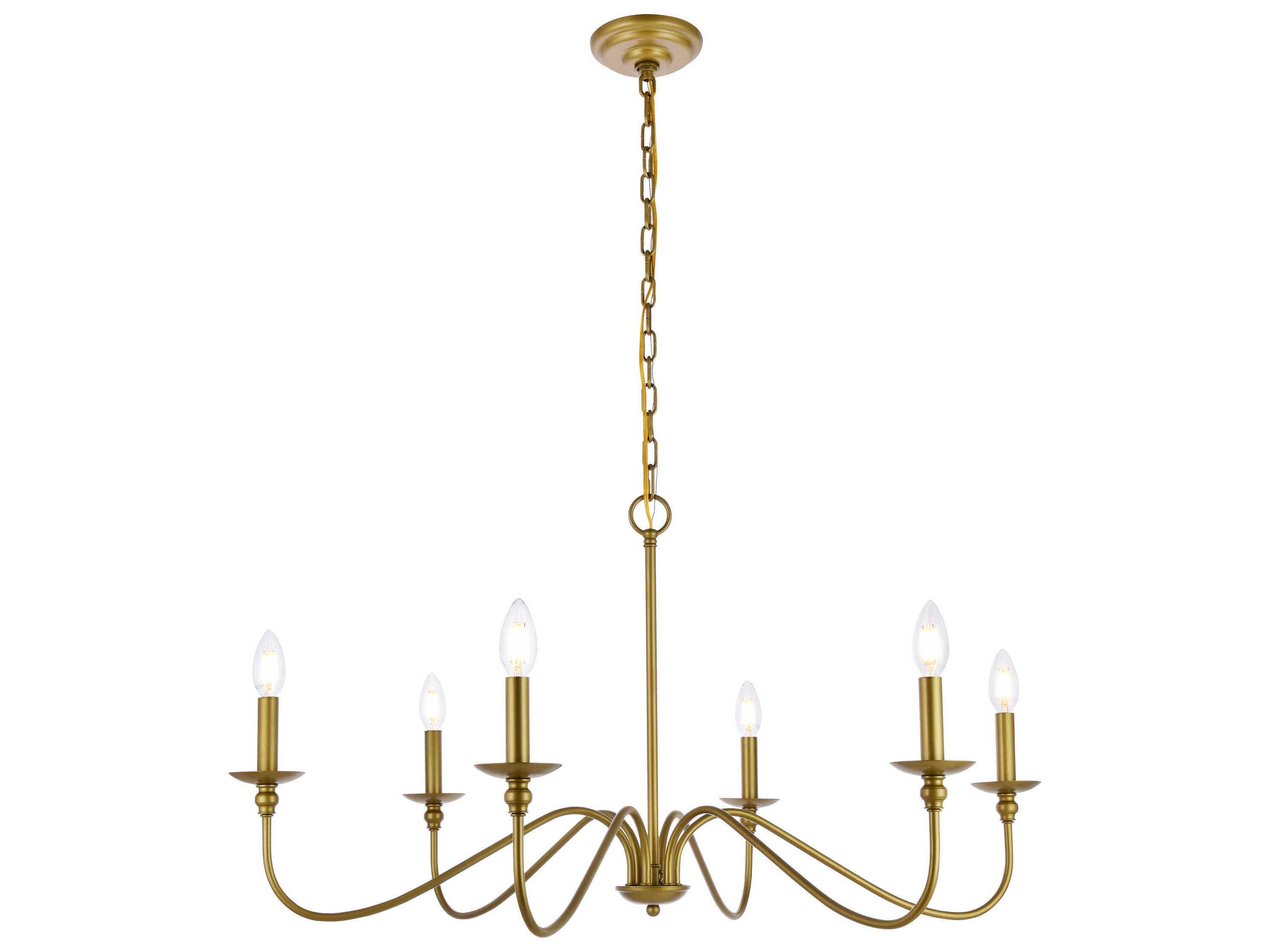Elegant Lighting Rohan 6-Light Brass Candelabra Chandelier