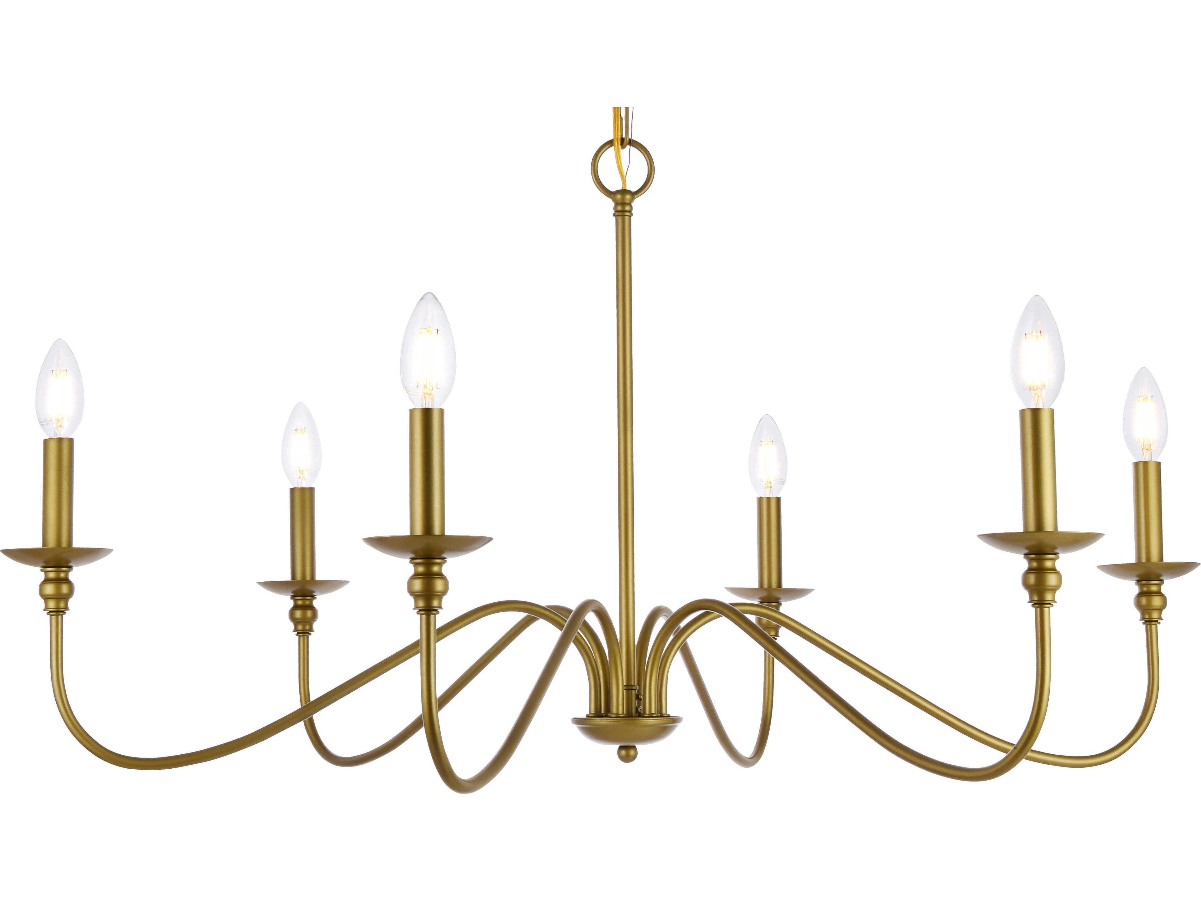 Elegant Lighting Rohan 6-Light Brass Candelabra Chandelier