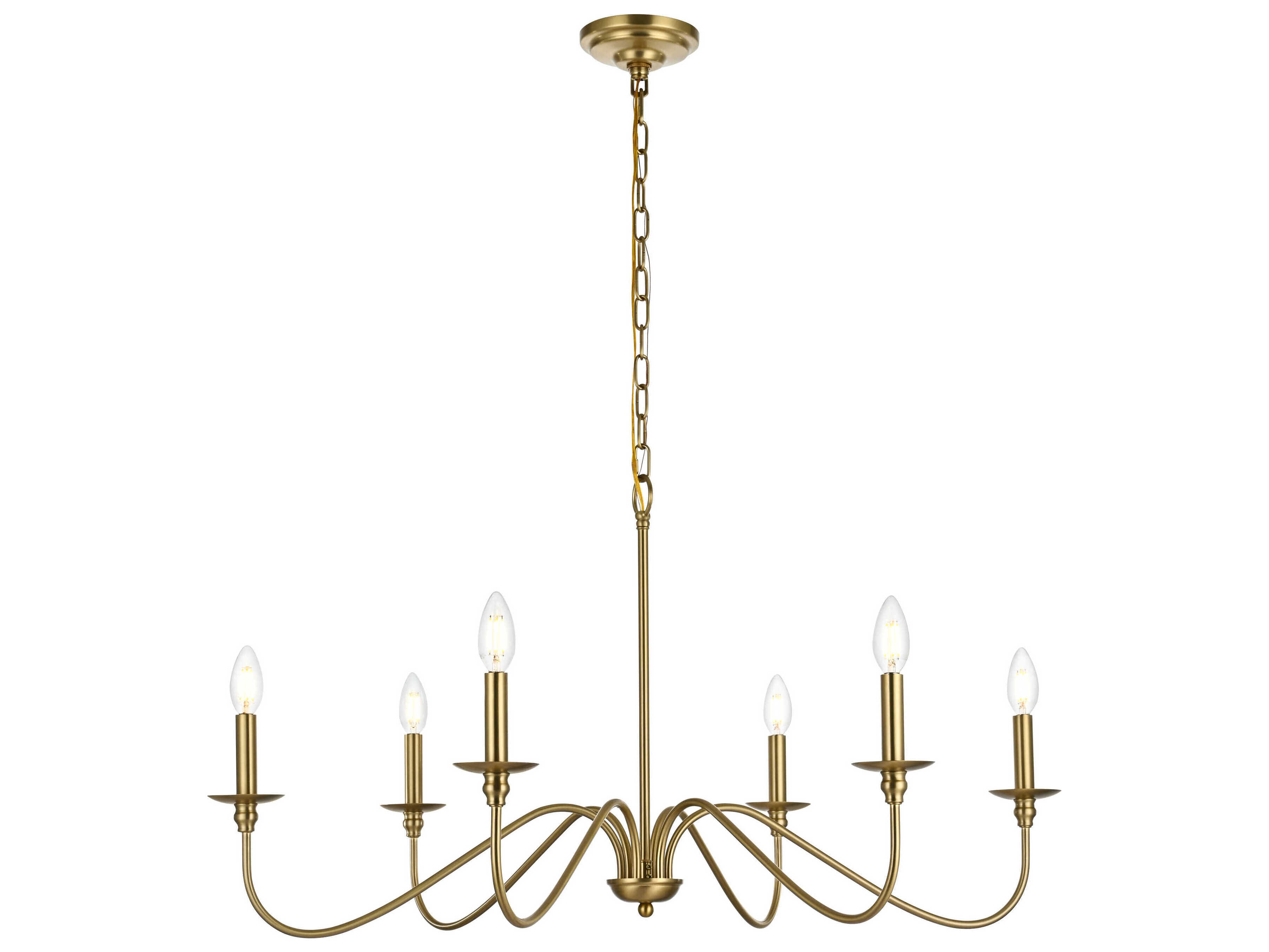 Elegant Lighting Rohan 6-Light Satin Gold Candelabra Chandelier