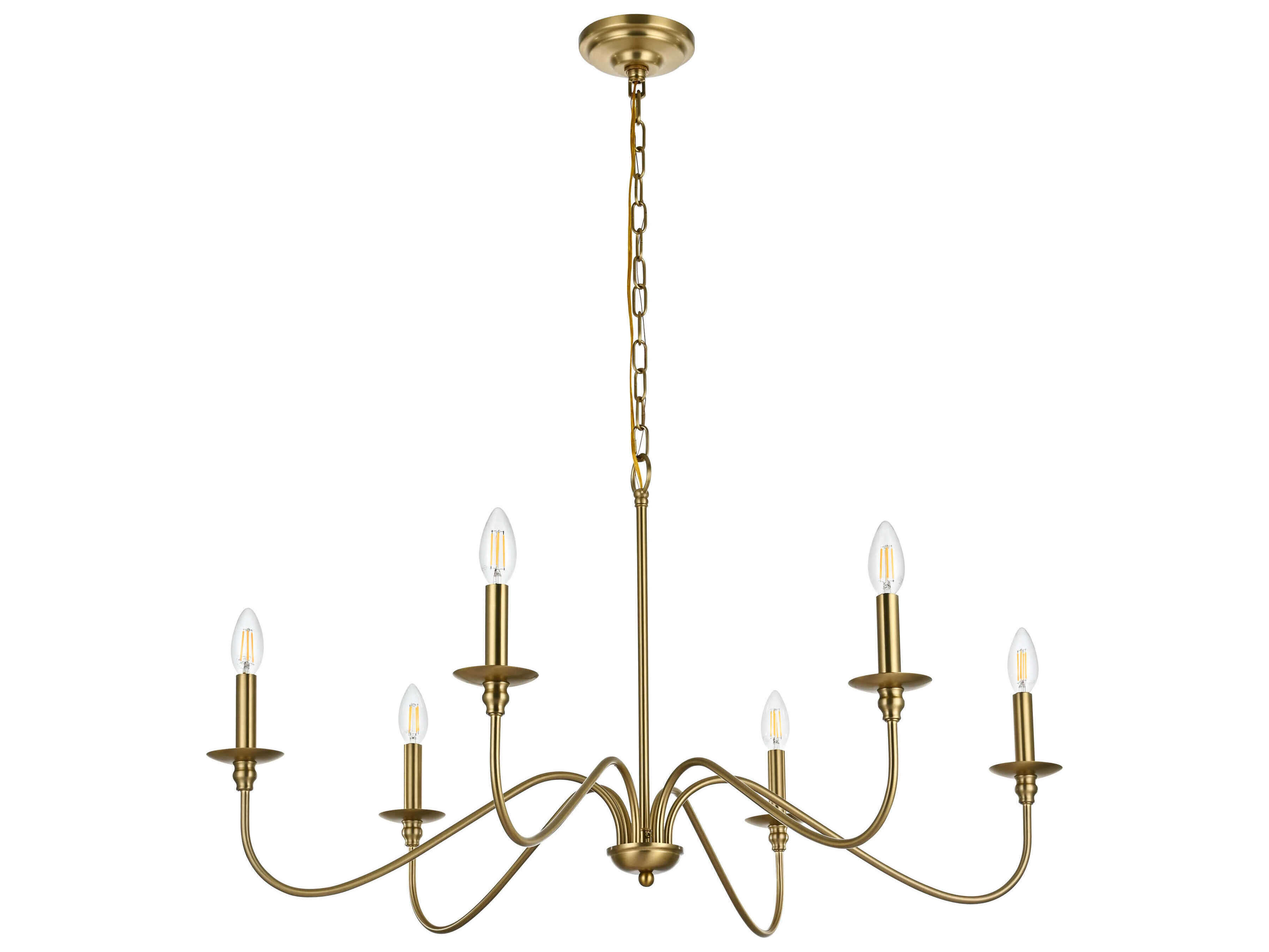 Elegant Lighting Rohan 6-Light Satin Gold Candelabra Chandelier