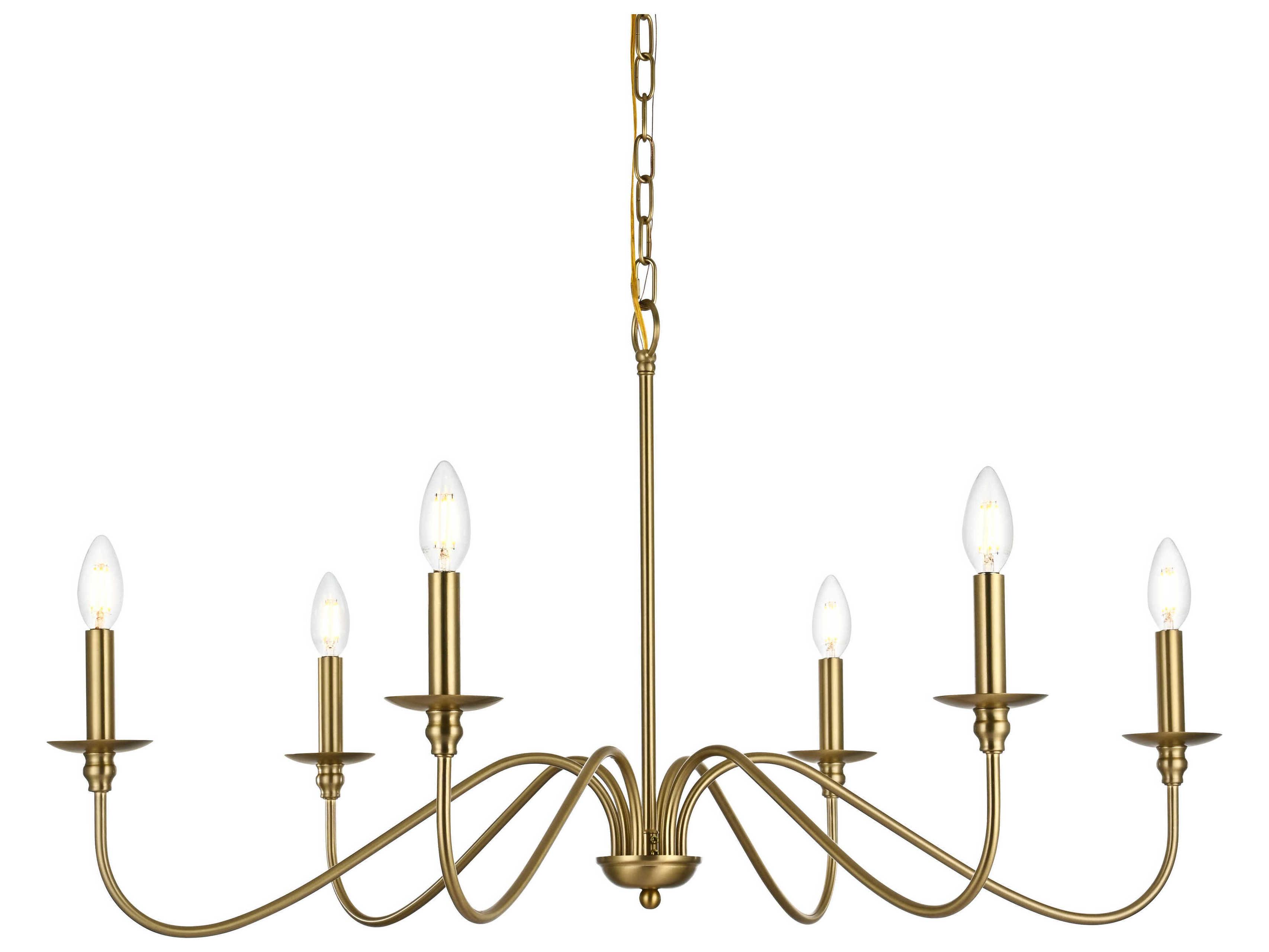 Elegant Lighting Rohan 6-Light Satin Gold Candelabra Chandelier
