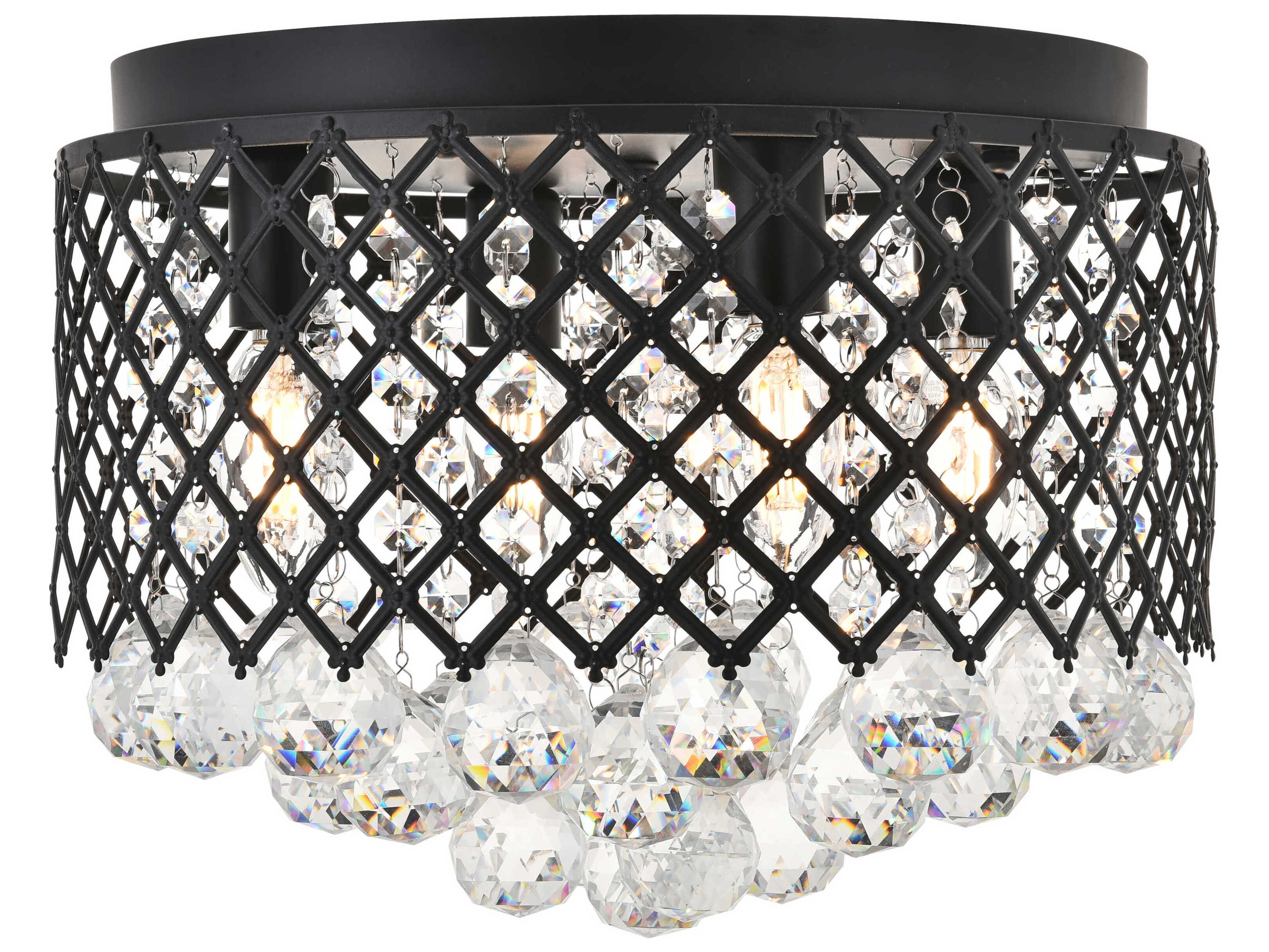 Elegant Lighting Tully 4-Light Matte Black Clear Crystal Drum Flush Mount