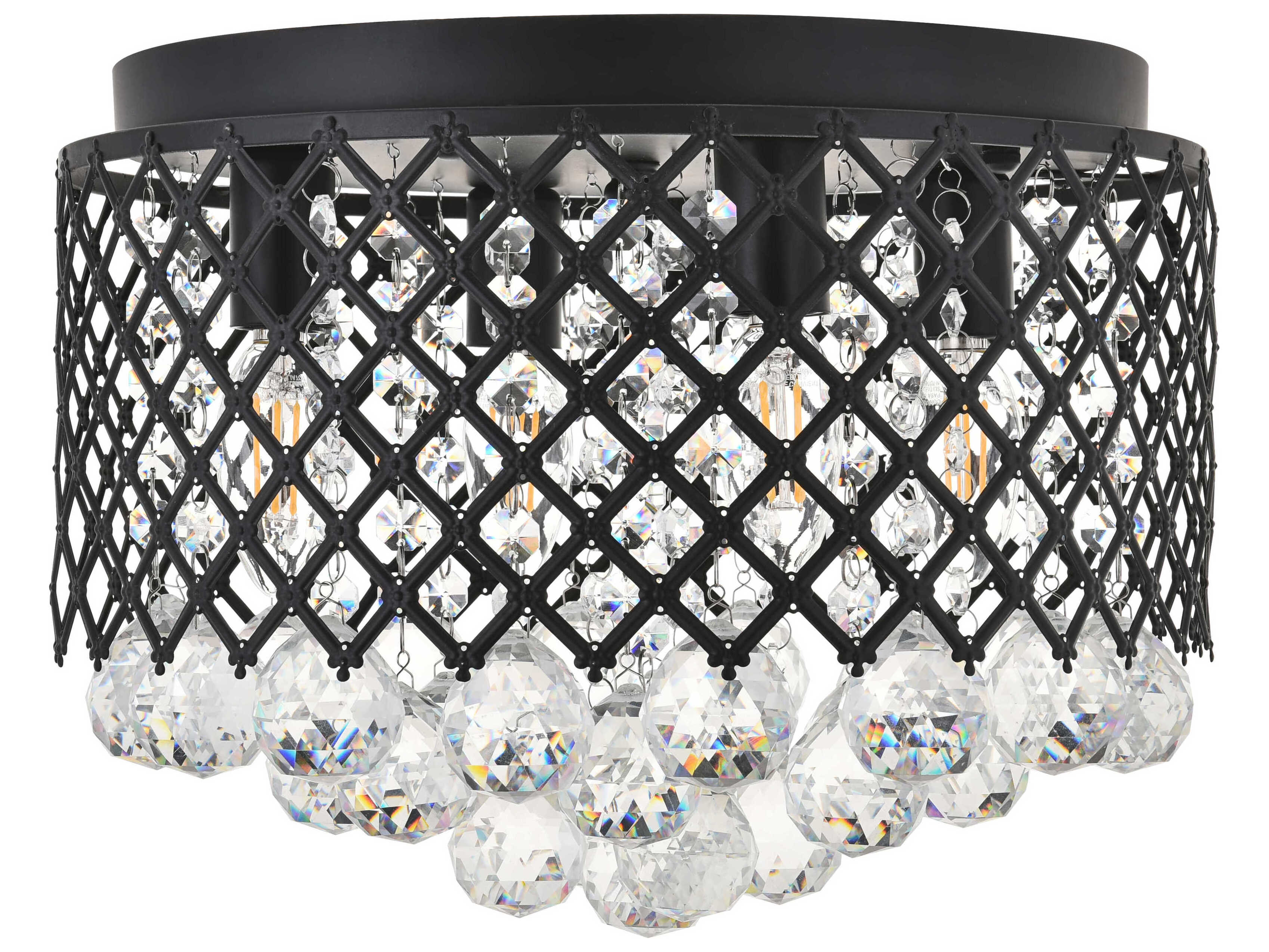 Elegant Lighting Tully 4-Light Matte Black Clear Crystal Drum Flush Mount