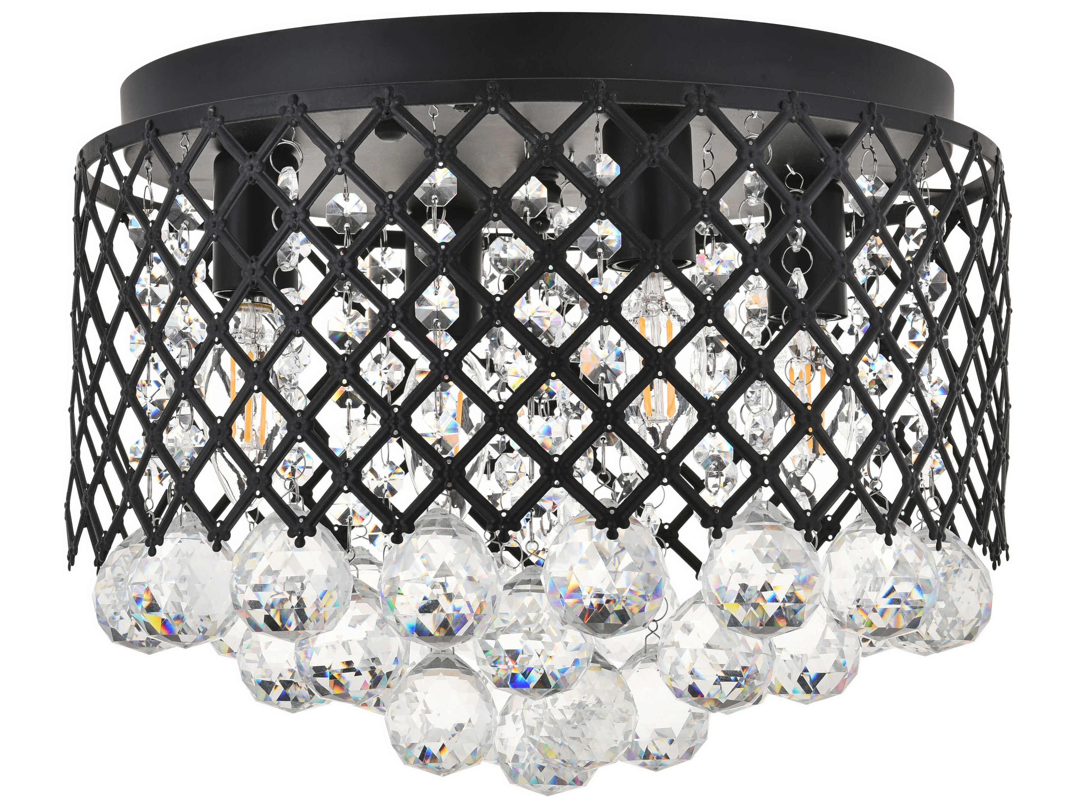 Elegant Lighting Tully 4-Light Matte Black Clear Crystal Drum Flush Mount