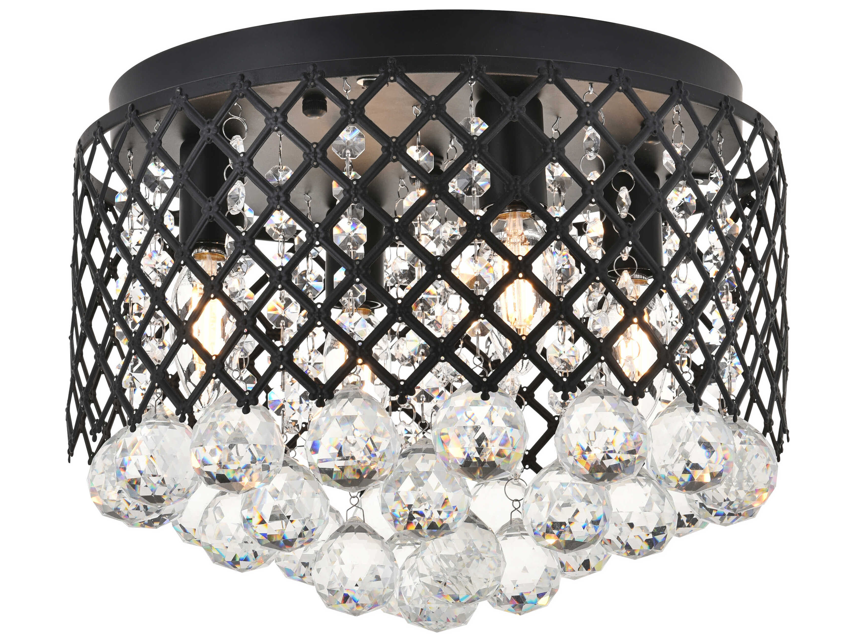 Elegant Lighting Tully 4-Light Matte Black Clear Crystal Drum Flush Mount