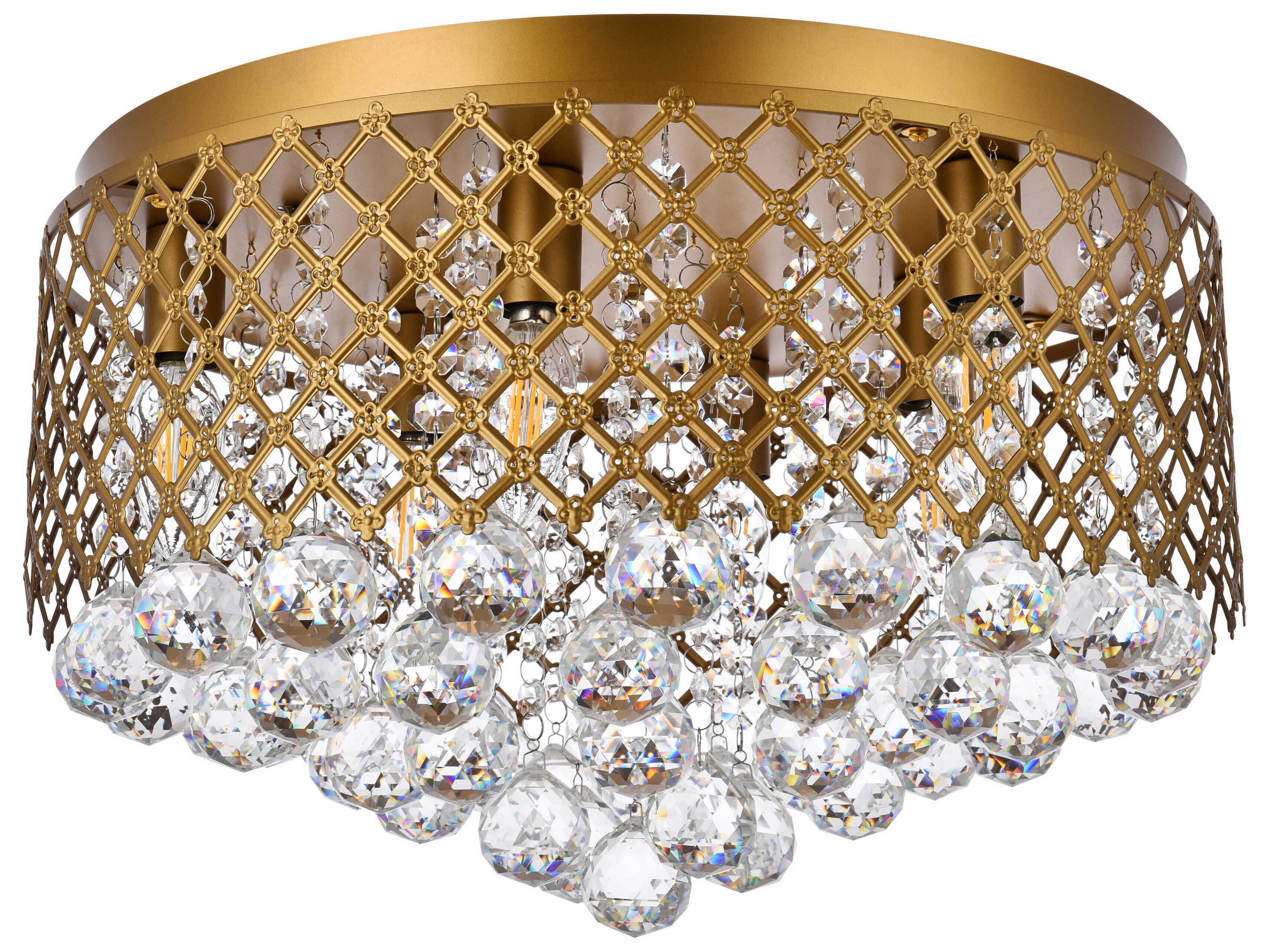 Elegant Lighting Tully 6-Light Brass And Clear Crystal Drum Flush Mount