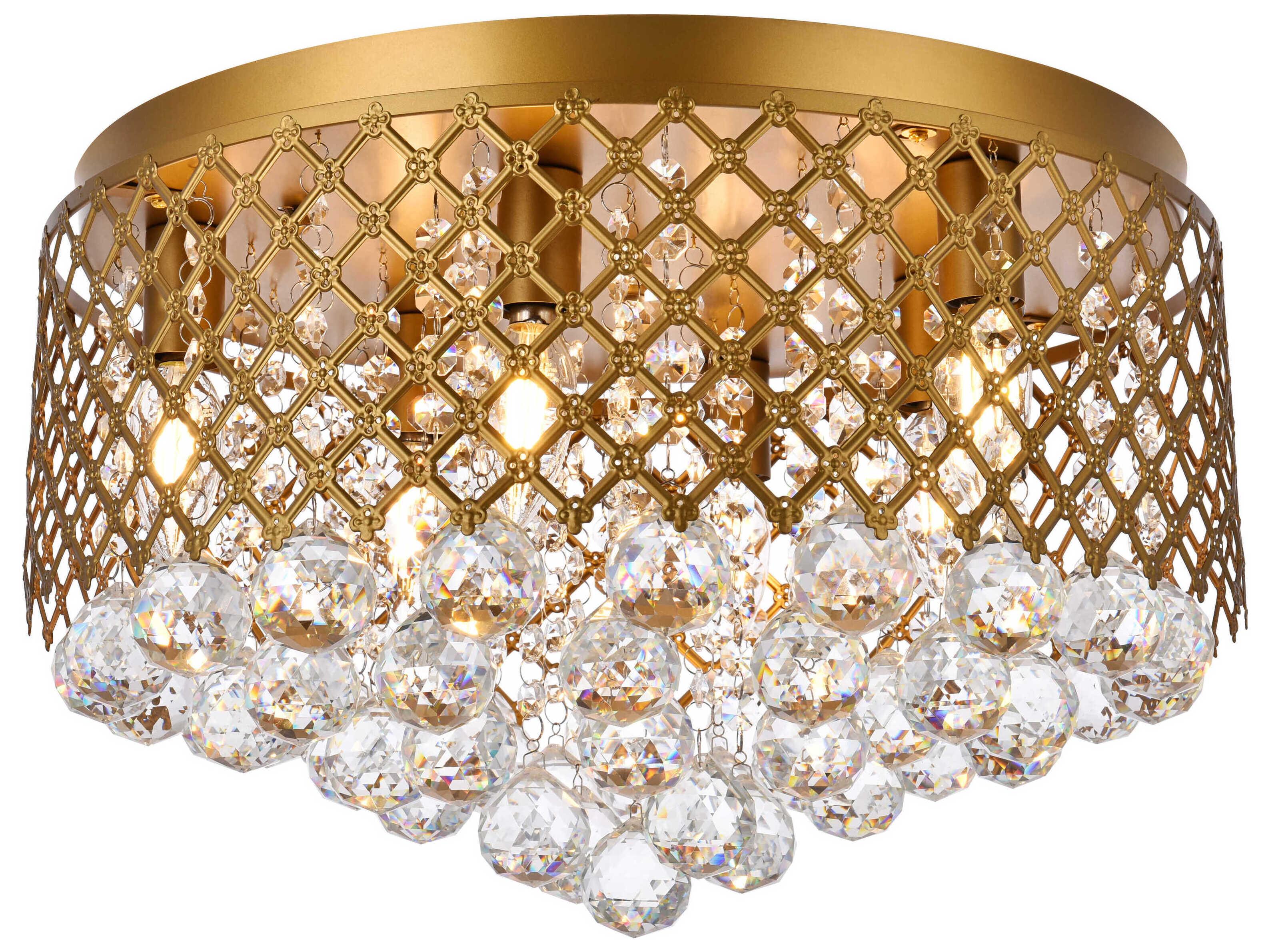 Elegant Lighting Tully 6-Light Brass And Clear Crystal Drum Flush Mount