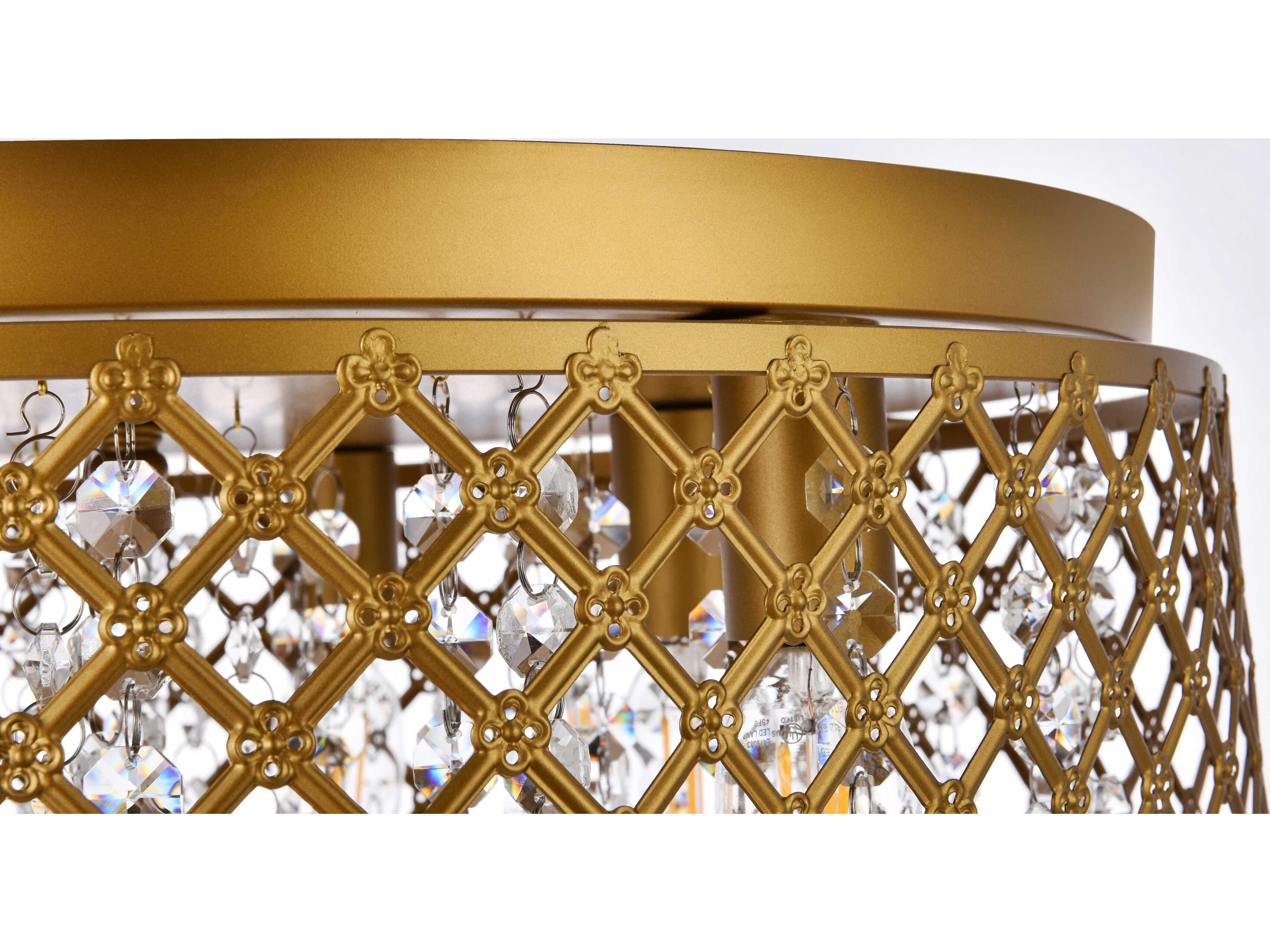 Elegant Lighting Tully 6-Light Brass And Clear Crystal Drum Flush Mount