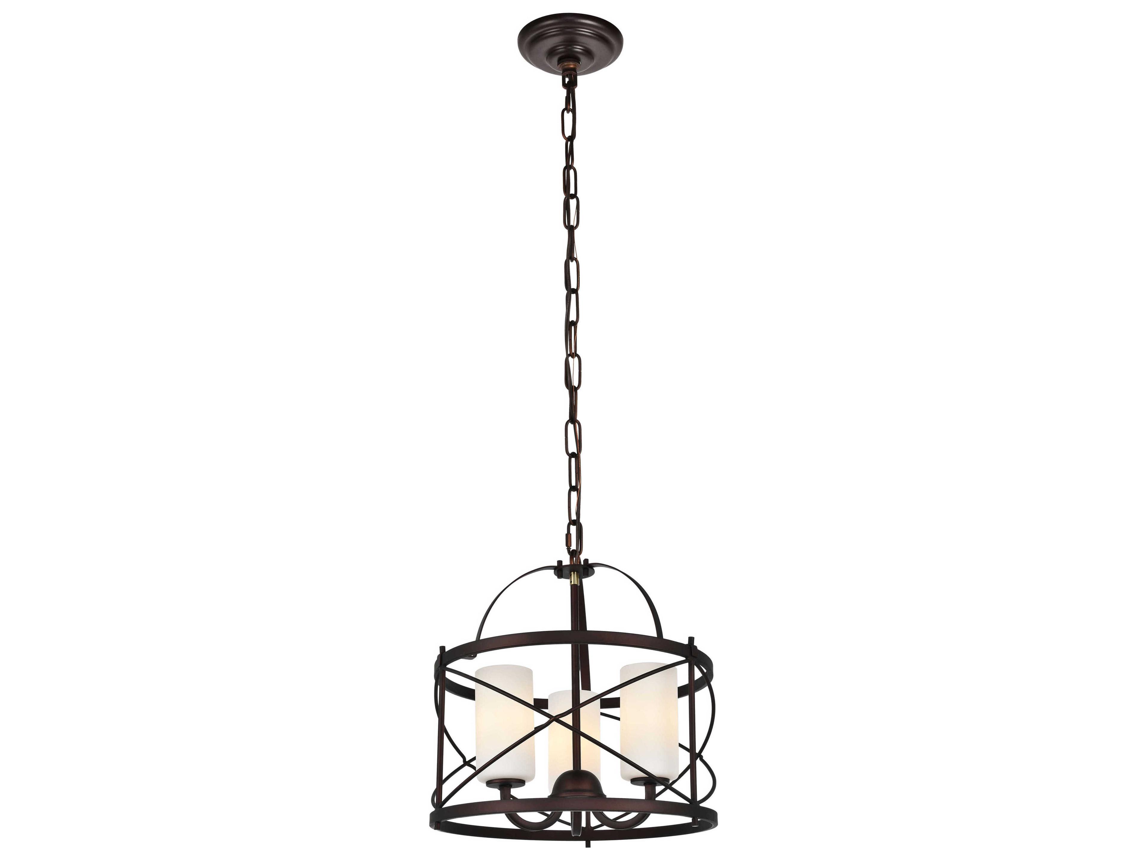 Elegant Lighting Wren 3-Light Dark Copper Brown Glass Cylinder Chandelier